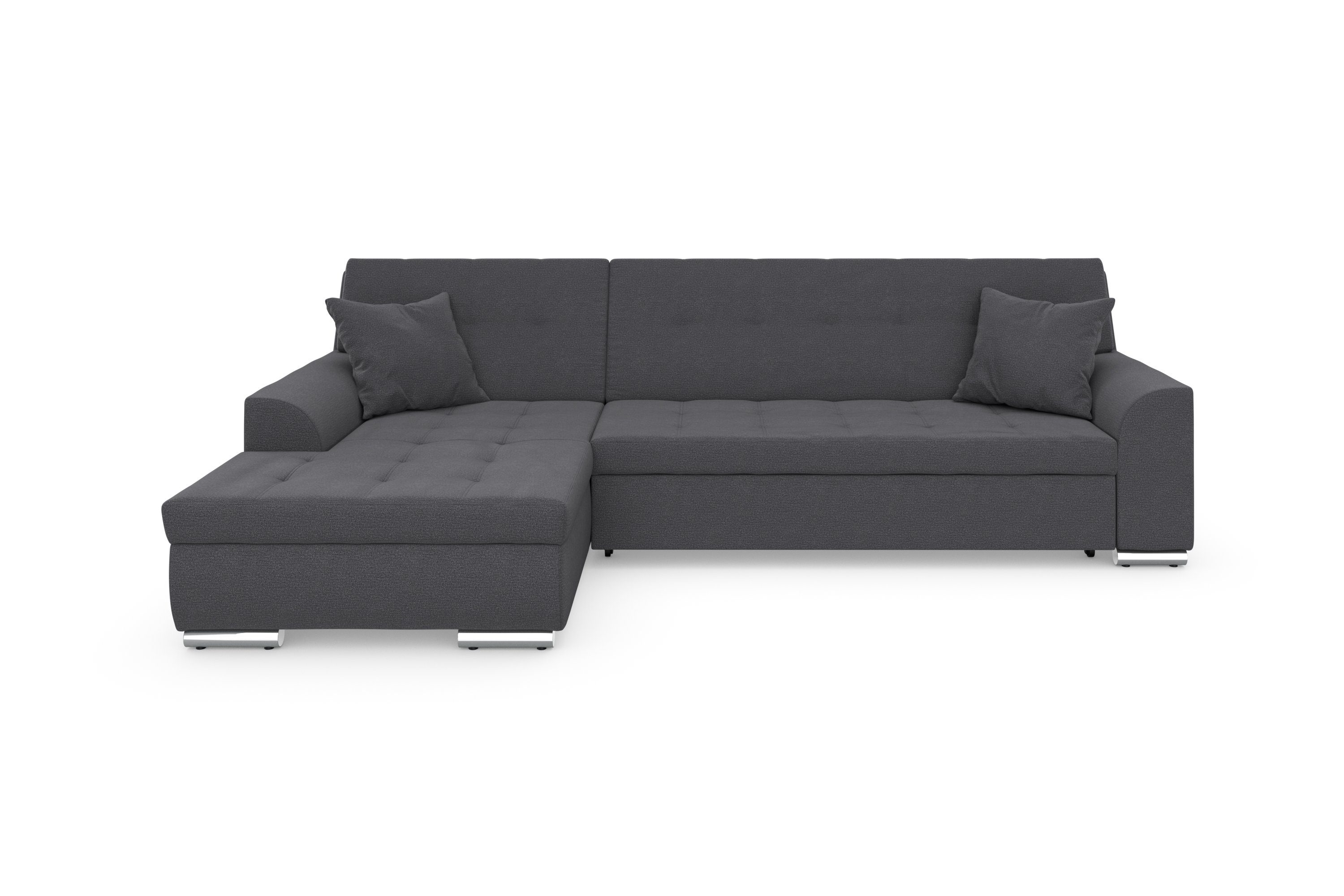 DOMO collection Hoekbank Treviso veel bekledingen, ook in cord, L-vorm, B/D/H: 267/80/83 cm optioneel met slaapbank functie, incl. sierkussens, hoogwaardig doorgestikt patroon