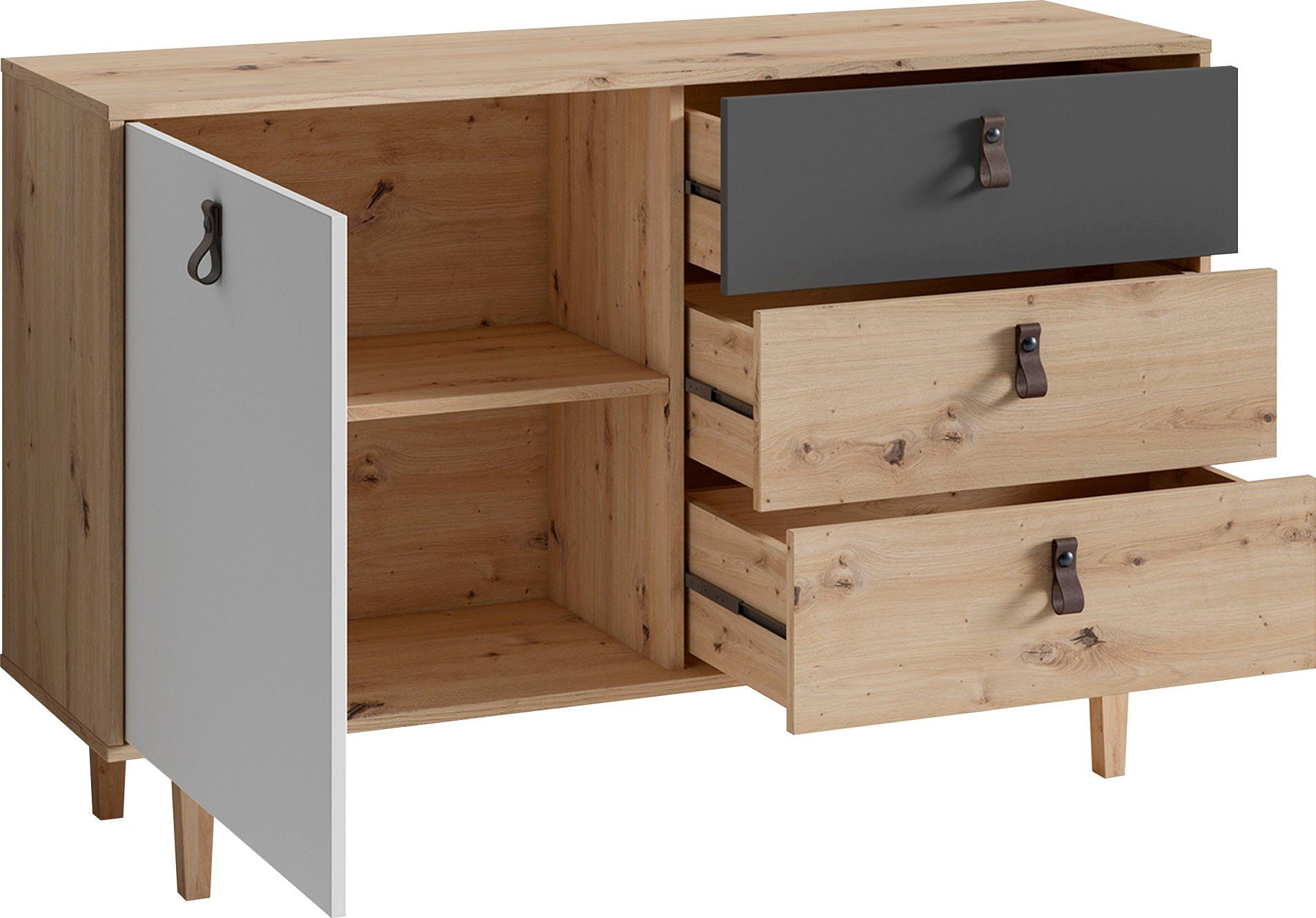 INOSIGN Dressoir Bill, commode in 120 cm en 180 cm breed, met massief houten poten,