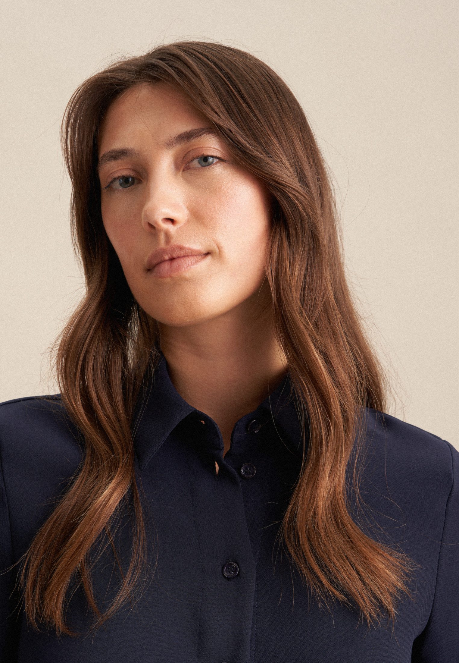 seidensticker Overhemdblouse Zwarte roos Lange mouwen kraag uni