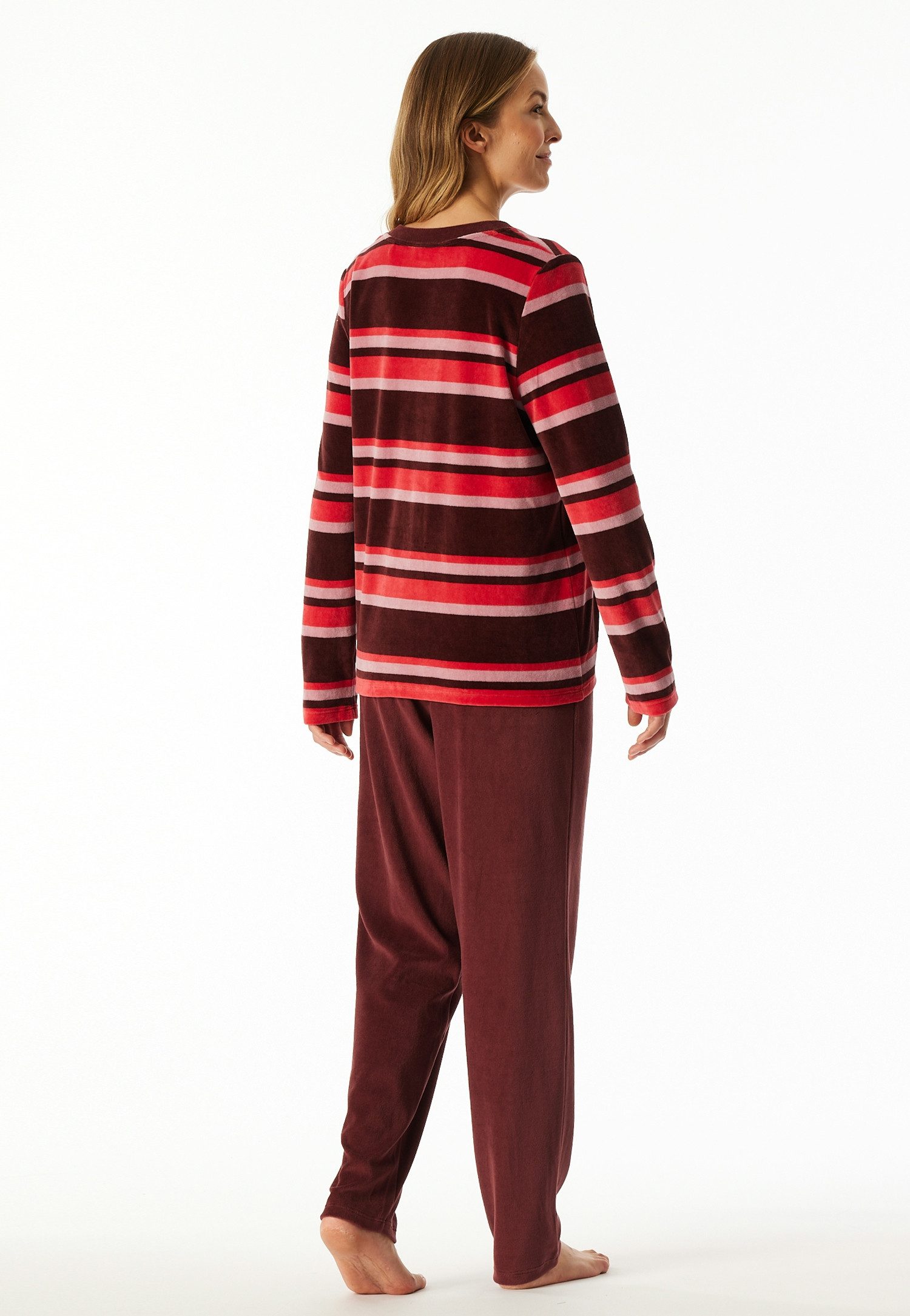 Schiesser Pyjama Comfort Nightwear Katoenmix, V-hals, lange mouwen, velours kwaliteit