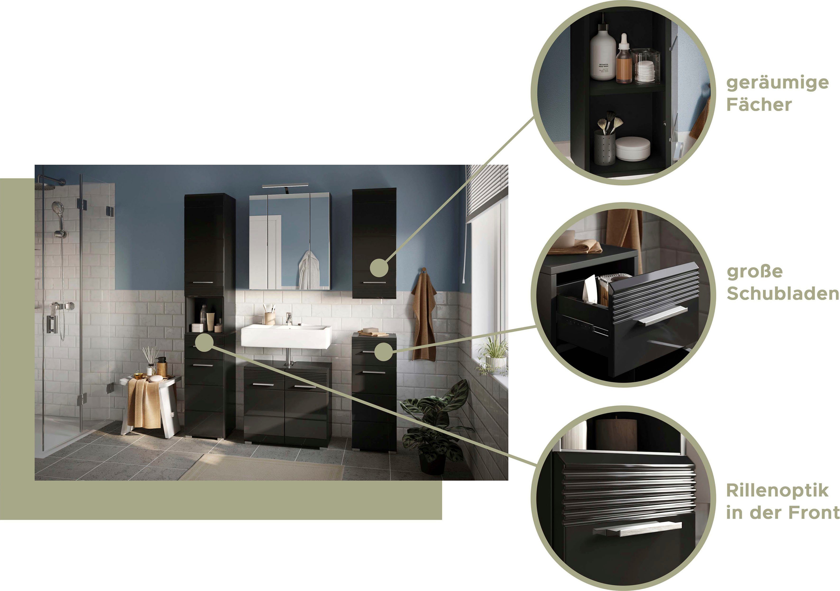 INOSIGN Hoge kast Malmö, Breedte 30 cm, 2 deuren, 1 lade, 1 open vak, MDF-front in verschillende kleuren verkrijgbaar, badkamermeubels, badkamerkast, kast, badkamer