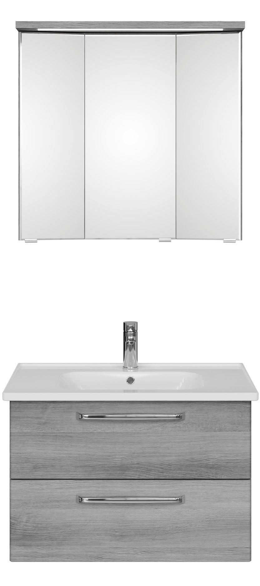 Saphir Badmeubelset Trentino 2-delig keramische wasbak met LED spiegelkast Badkamermeubel-set 79cm breed, incl. deurdemper, 3 deuren, 2 lades (3 stuks)
