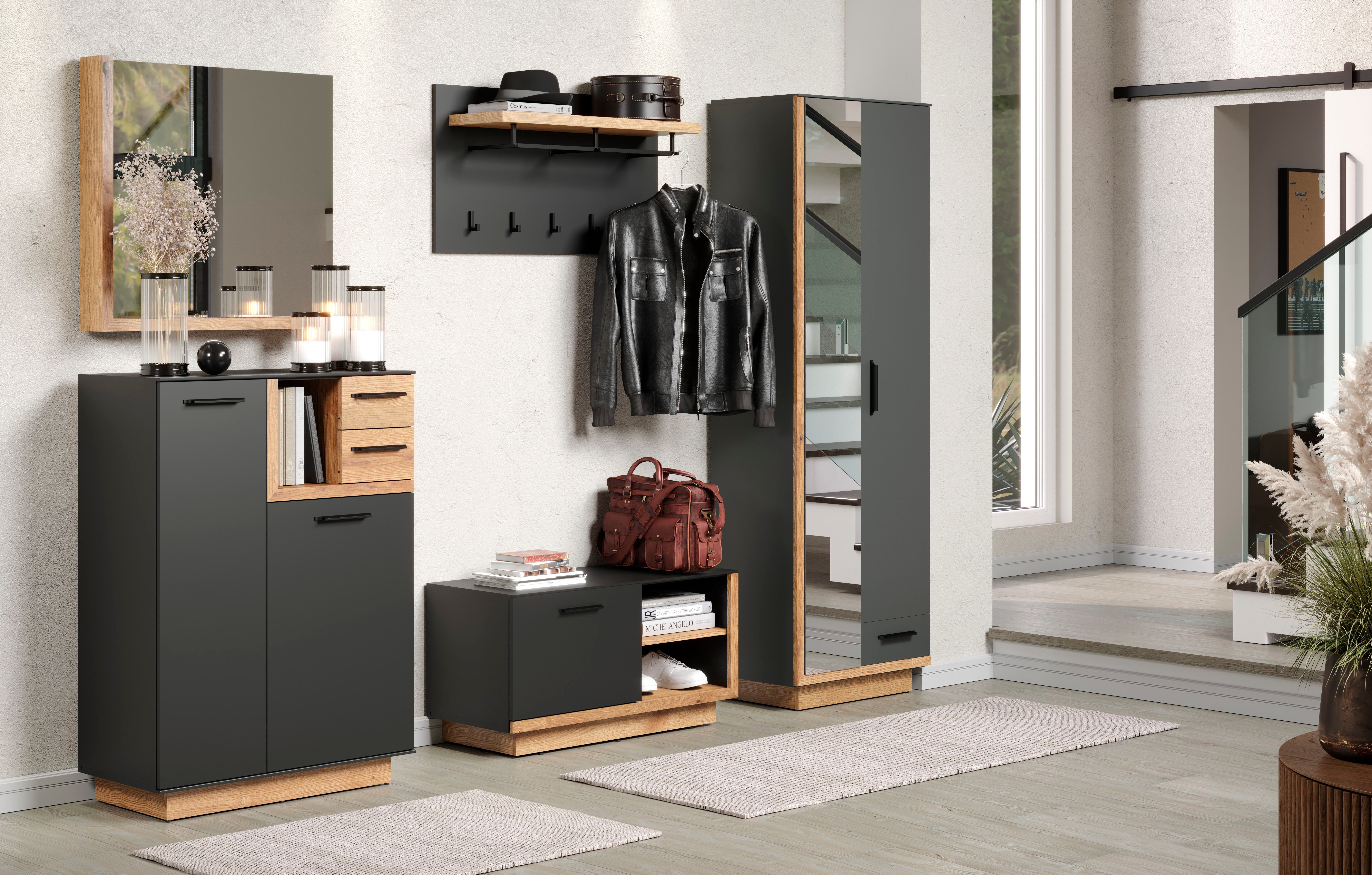 INOSIGN Kledingkast Premont Elegante hal kast op een sokkel - Soft-Close - Met frontspiegel (1 stuk)