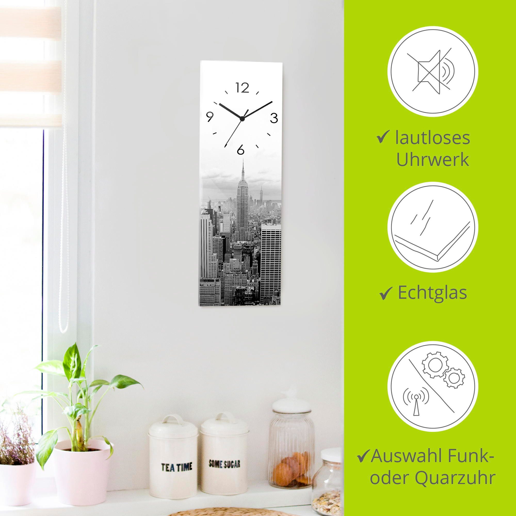 Artland Wandklok Skyline Manhattan optioneel verkrijgbaar met kwarts- of radiografisch uurwerk, geruisloos zonder tikkend geluid