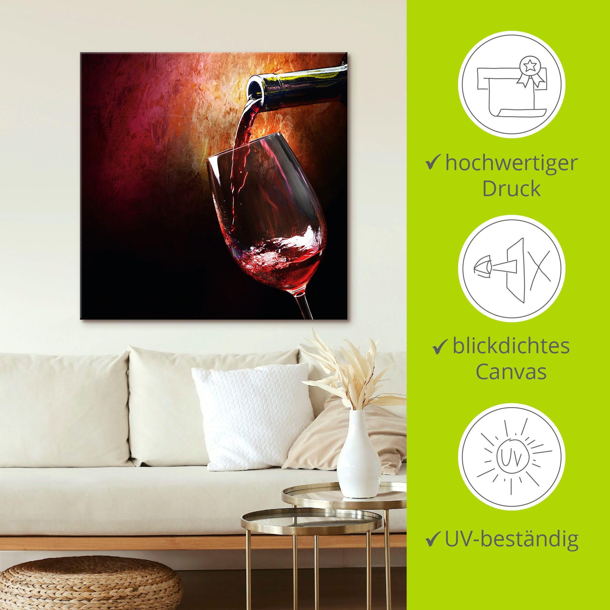 Artland Artprint Wijn - rode wijn als artprint van aluminium, artprint voor buiten, artprint op linnen, poster, muursticker