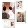 reinders! artprint love match abstracte vormen - lijntekening - vrouw - aardekleuren - liefde (5 stuks) bruin