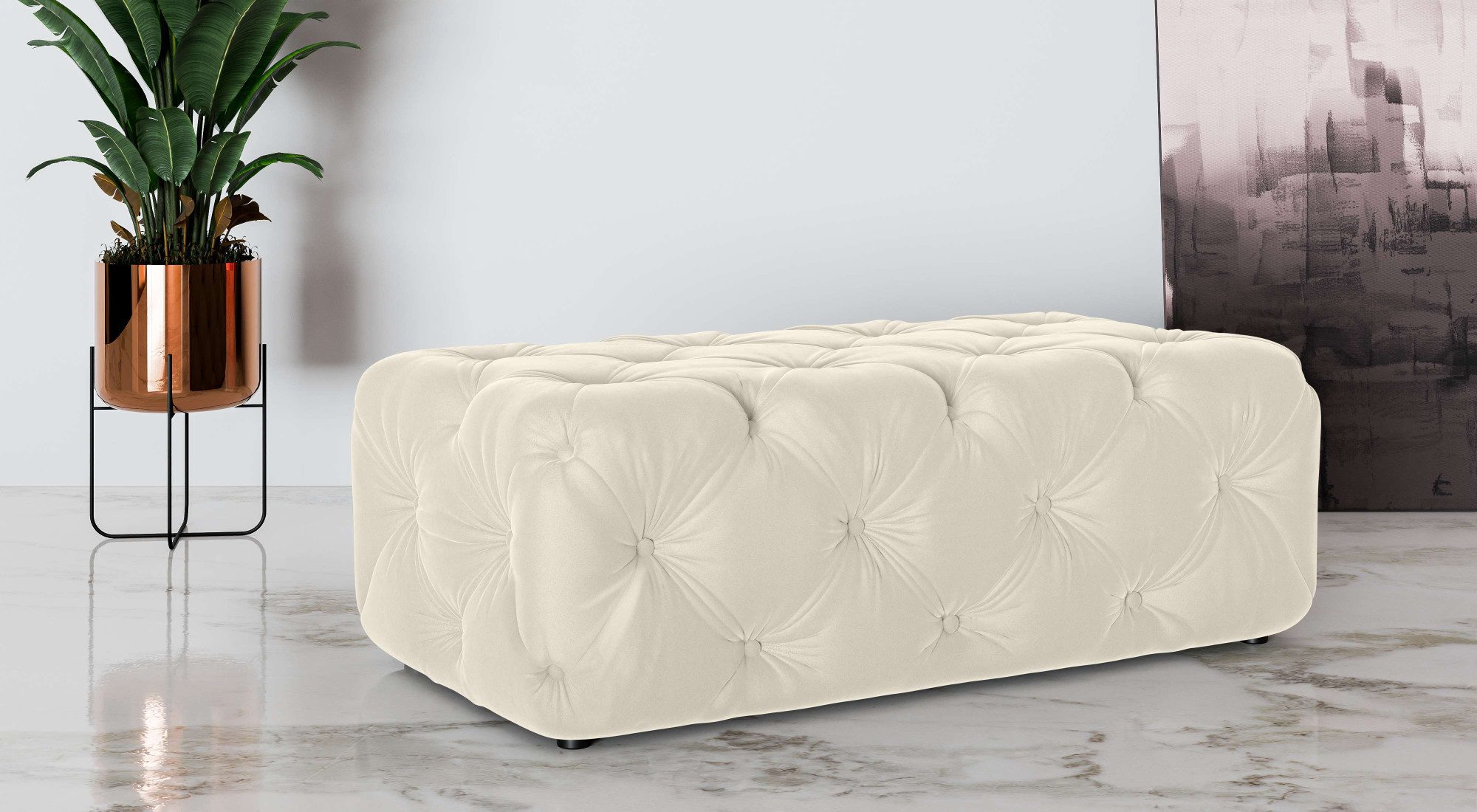 Places of Style Hocker FOLLINA Beklede poef met klassieke Chesterfield-knopafwerking hockers beige