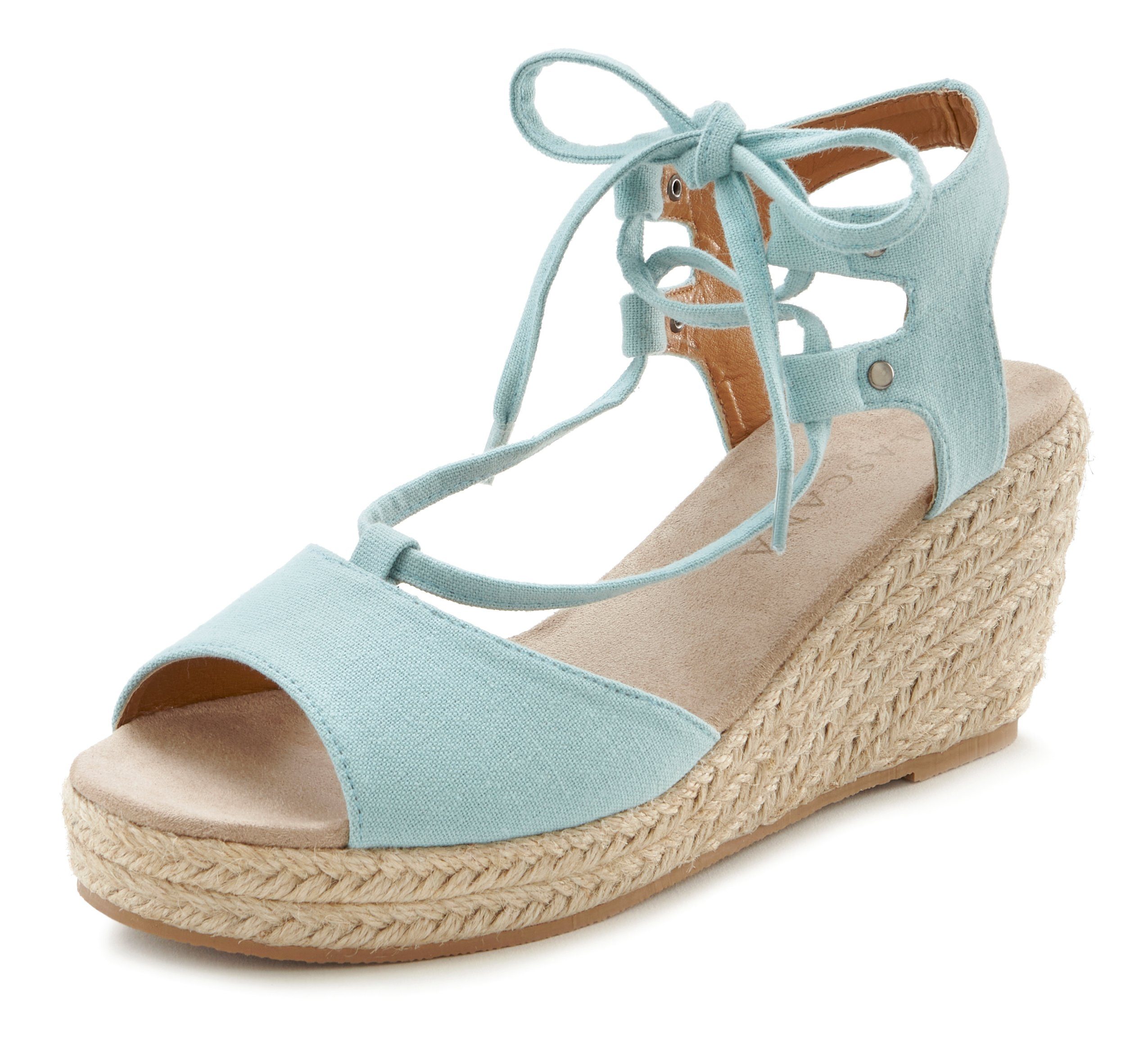 Lascana Sleehaksandaaltjes Sandalette, sandaal met sleehak, bamboe-look & veters VEGAN