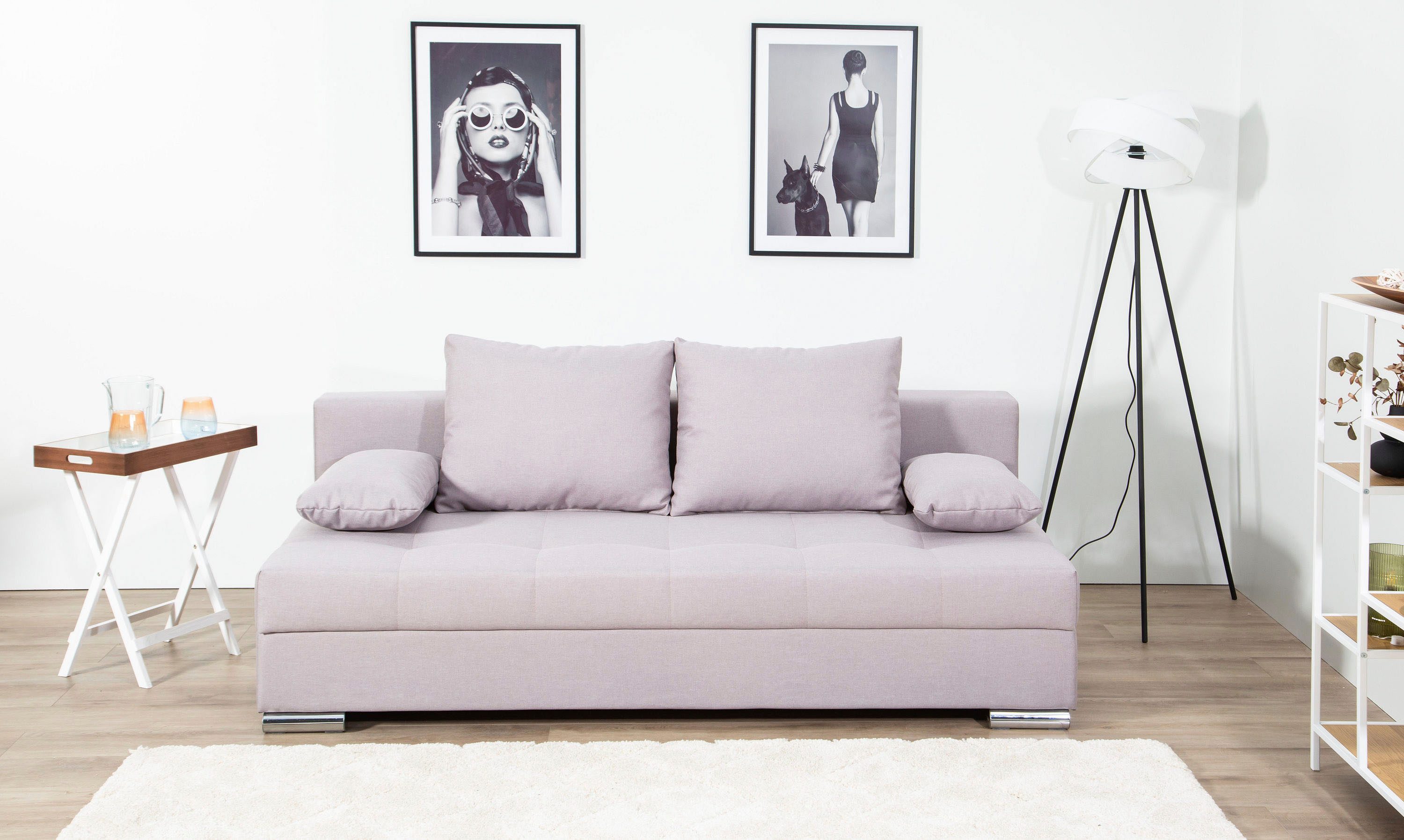 COLLECTION AB Slaapbank Tania met bedfunctie en bedlade comfortabele zitcomfort: veren-kern bekleding, inclusief rugkussen grijs, slaapbanken