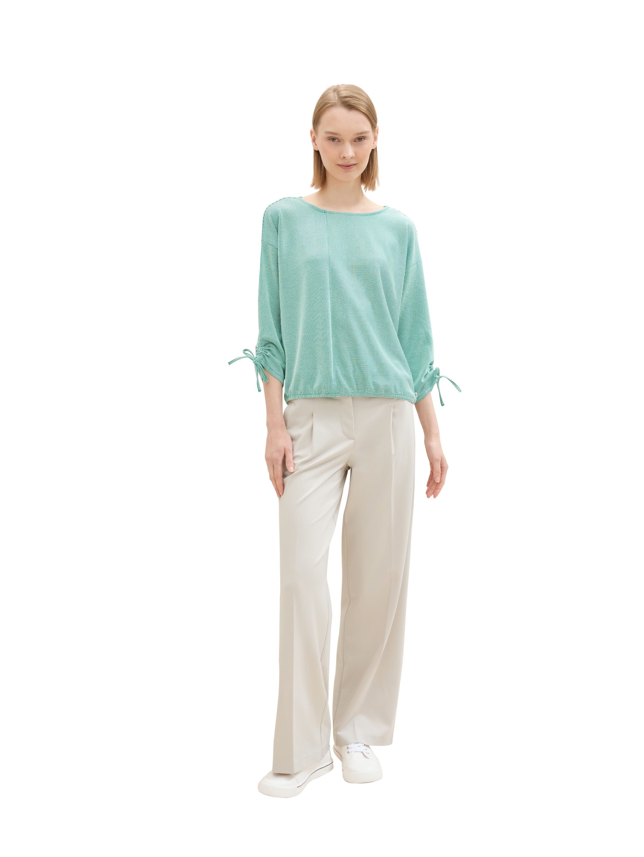 Tom Tailor Denim Shirt met 3 4 mouwen in fijne rib-look