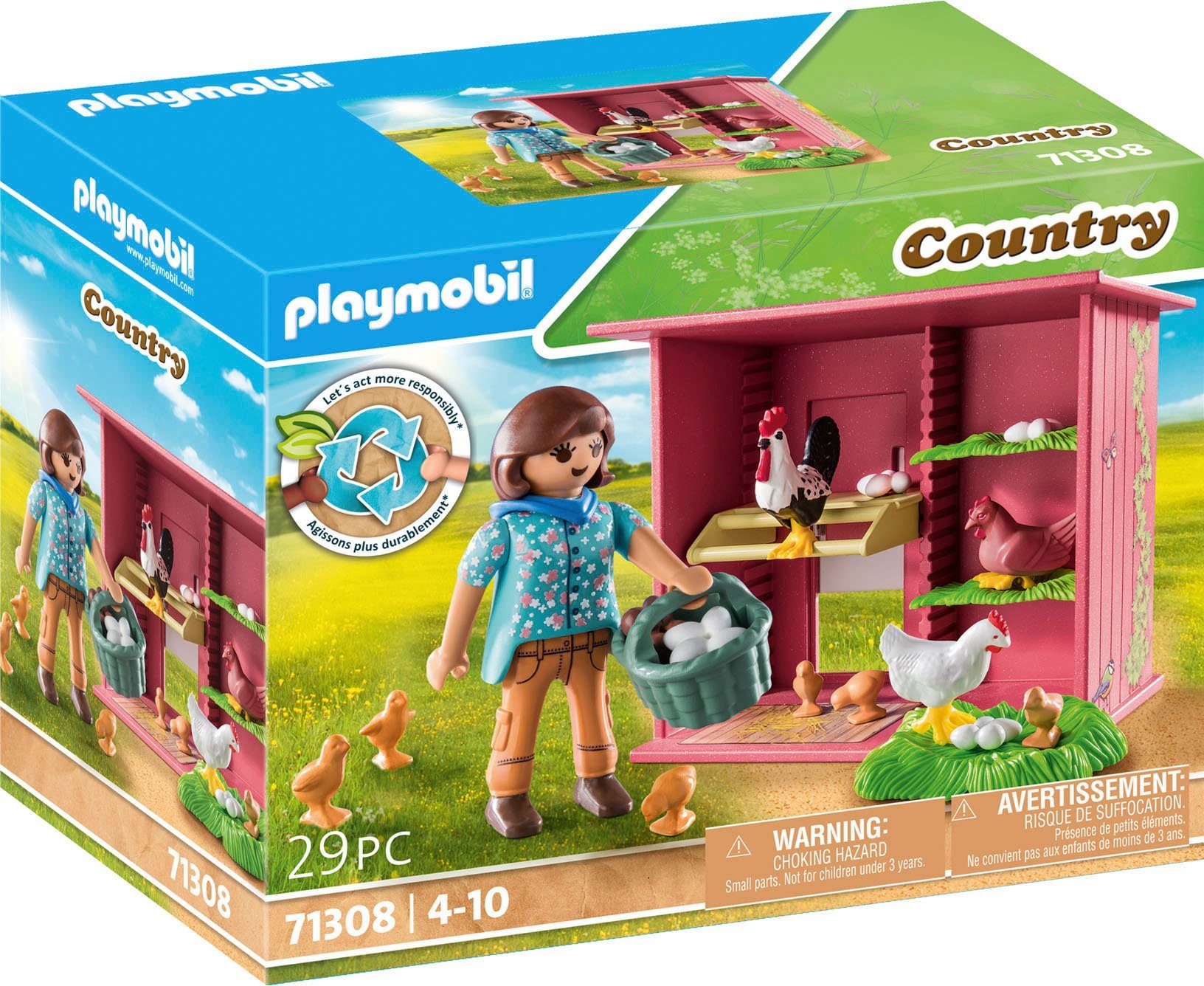 Playmobil® Constructie-speelset Kippen met kuiken (71308), country gedeeltelijk van gerecycled materiaal, made in germany (29-delig)