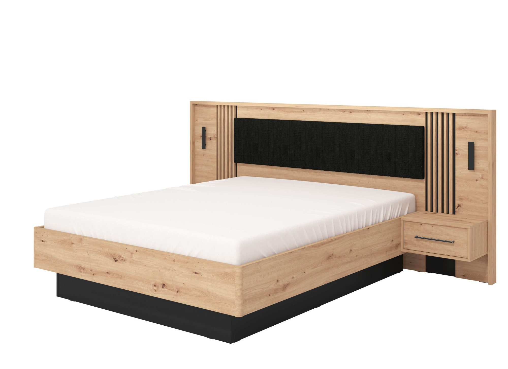 INOSIGN Bedframe Ascalon, ligoppervlak 160x200cm, gepolsterde rugleuning Bedopstelling met 2 wandpanelen incl. nachttafels, 3D-look door lamellen