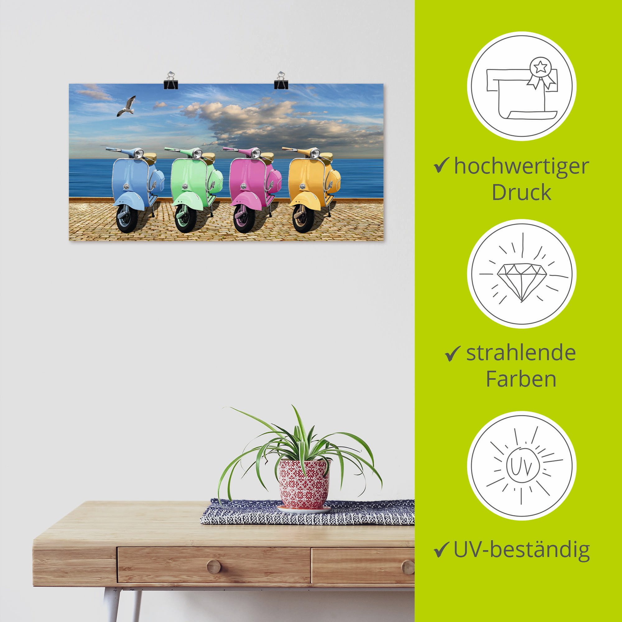 Artland Artprint Vespa-scooter in bonte kleuren als artprint op linnen, poster in verschillende formaten maten