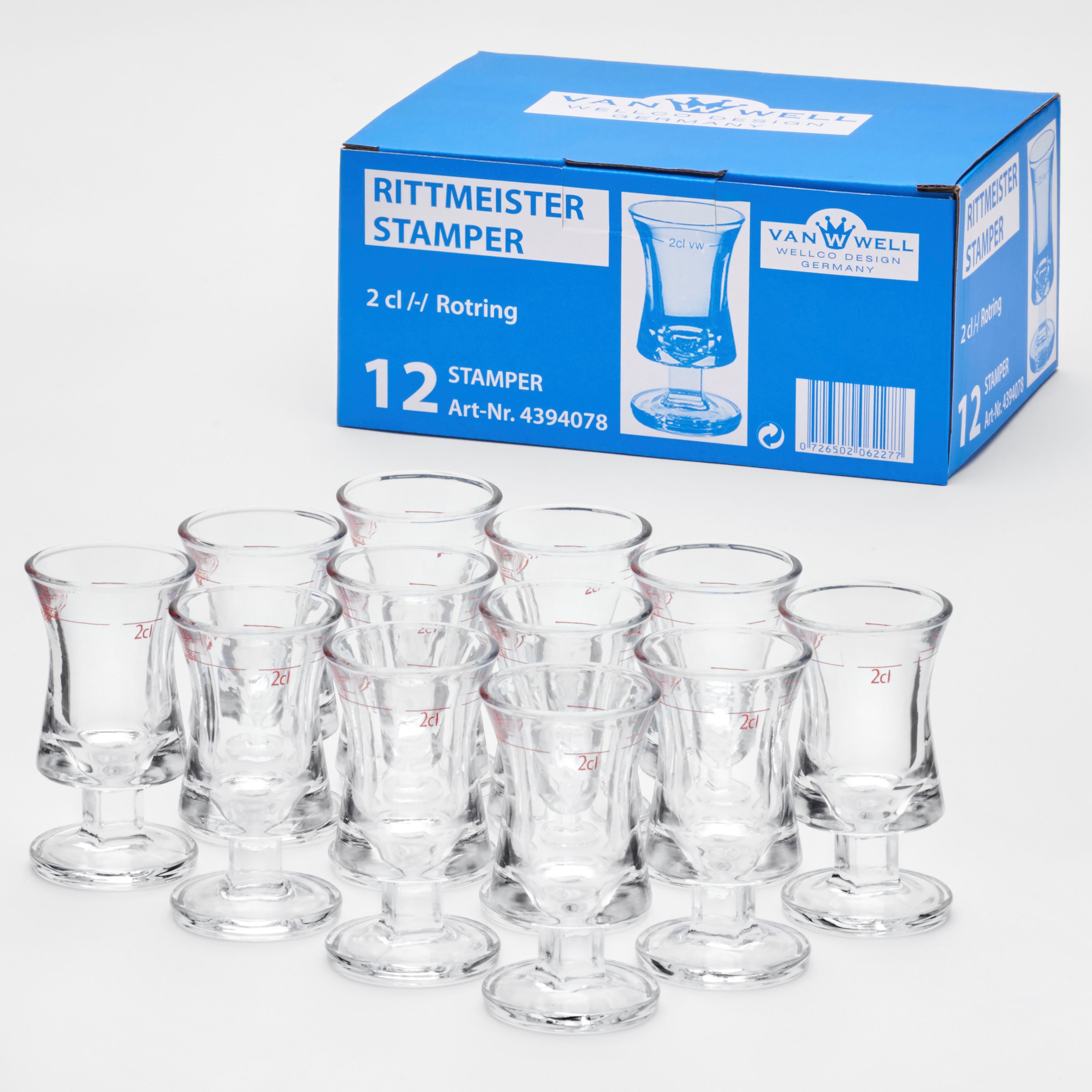 van Well Schnapsglas Rittmeister Rotring 0,2 l, gekalibreerd, vaatwasmachinegeschikt, horeca kwaliteit, 12-delig. (set, 12-delig)