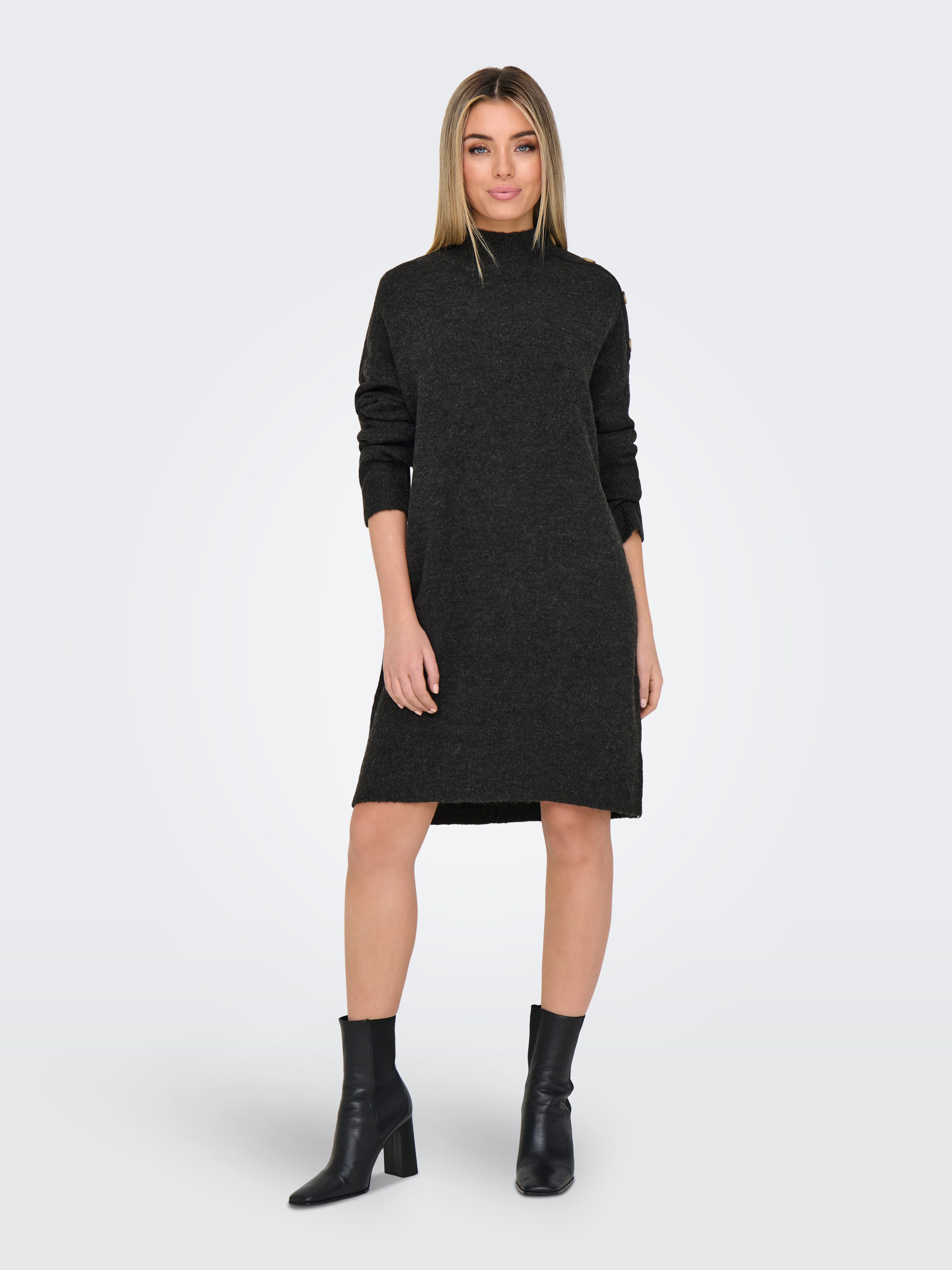 Only Gebreide jurk ONLALEXA LS HIGH BUTTON DRESS EX KNT