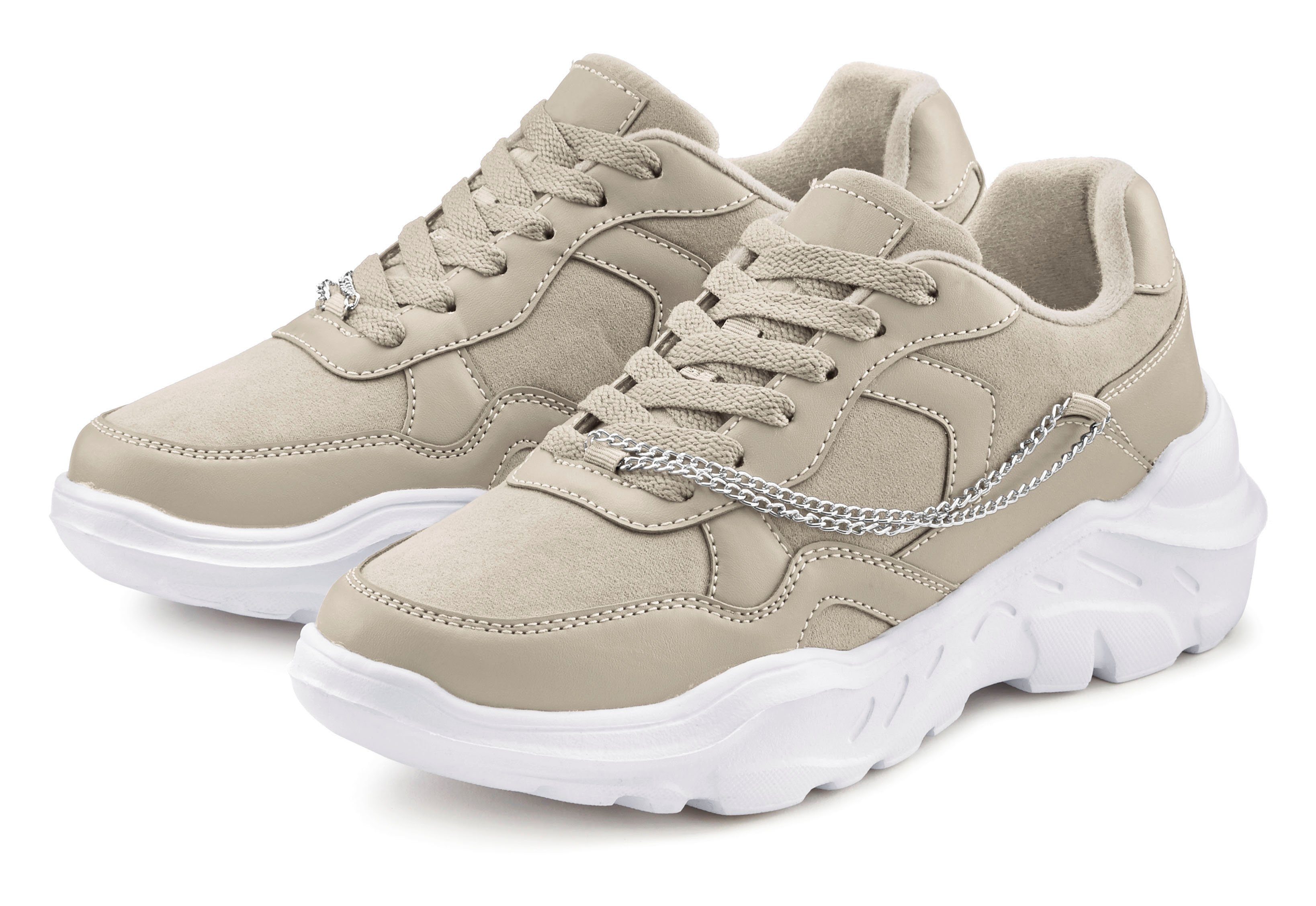 Lascana Sneakers met chunky zool & kettingen, veterschoenen, vrijetijdsschoenen vegan