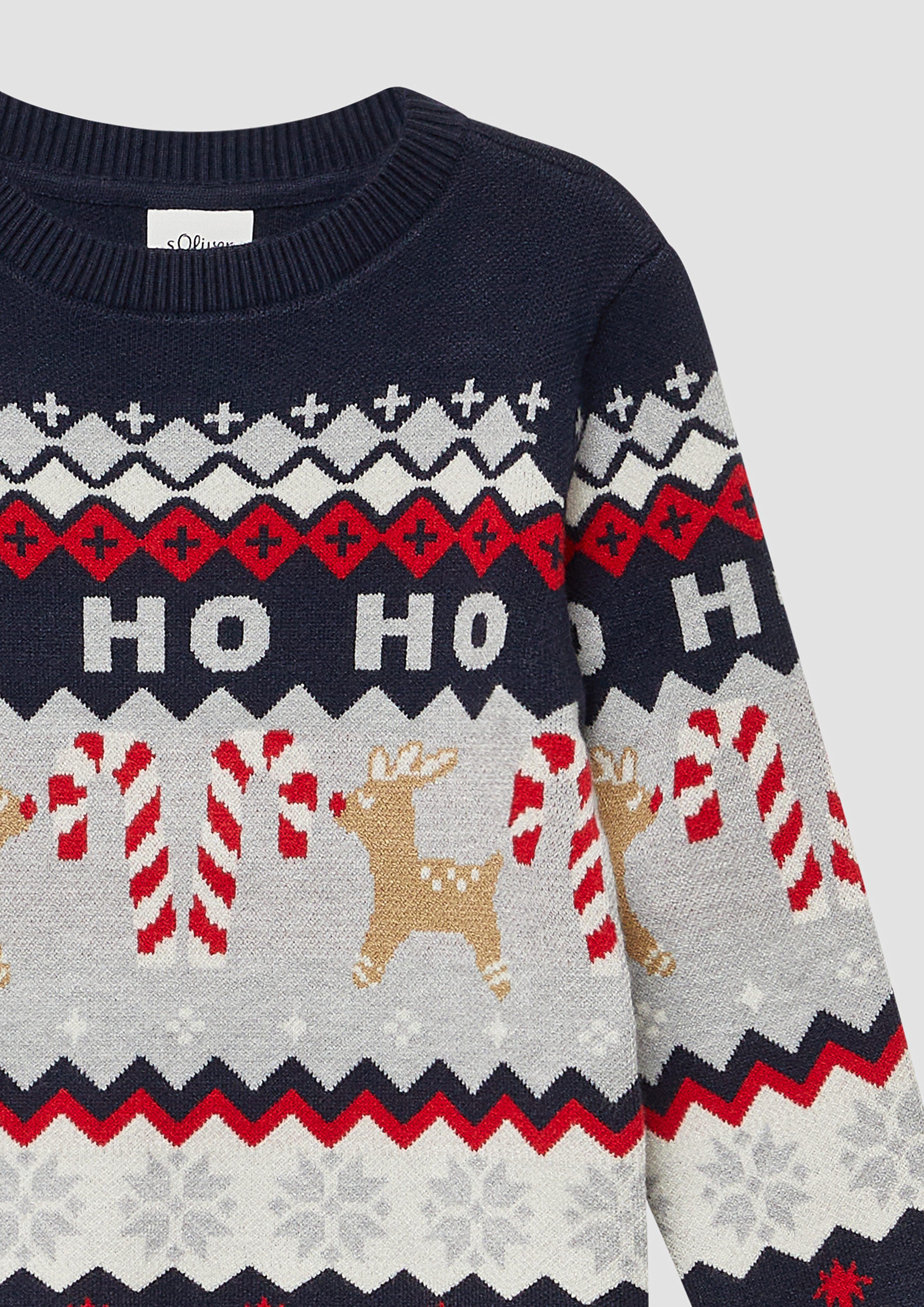 s.Oliver RED LABEL Junior Kersttrui met ronde hals, intarsia, regular fit