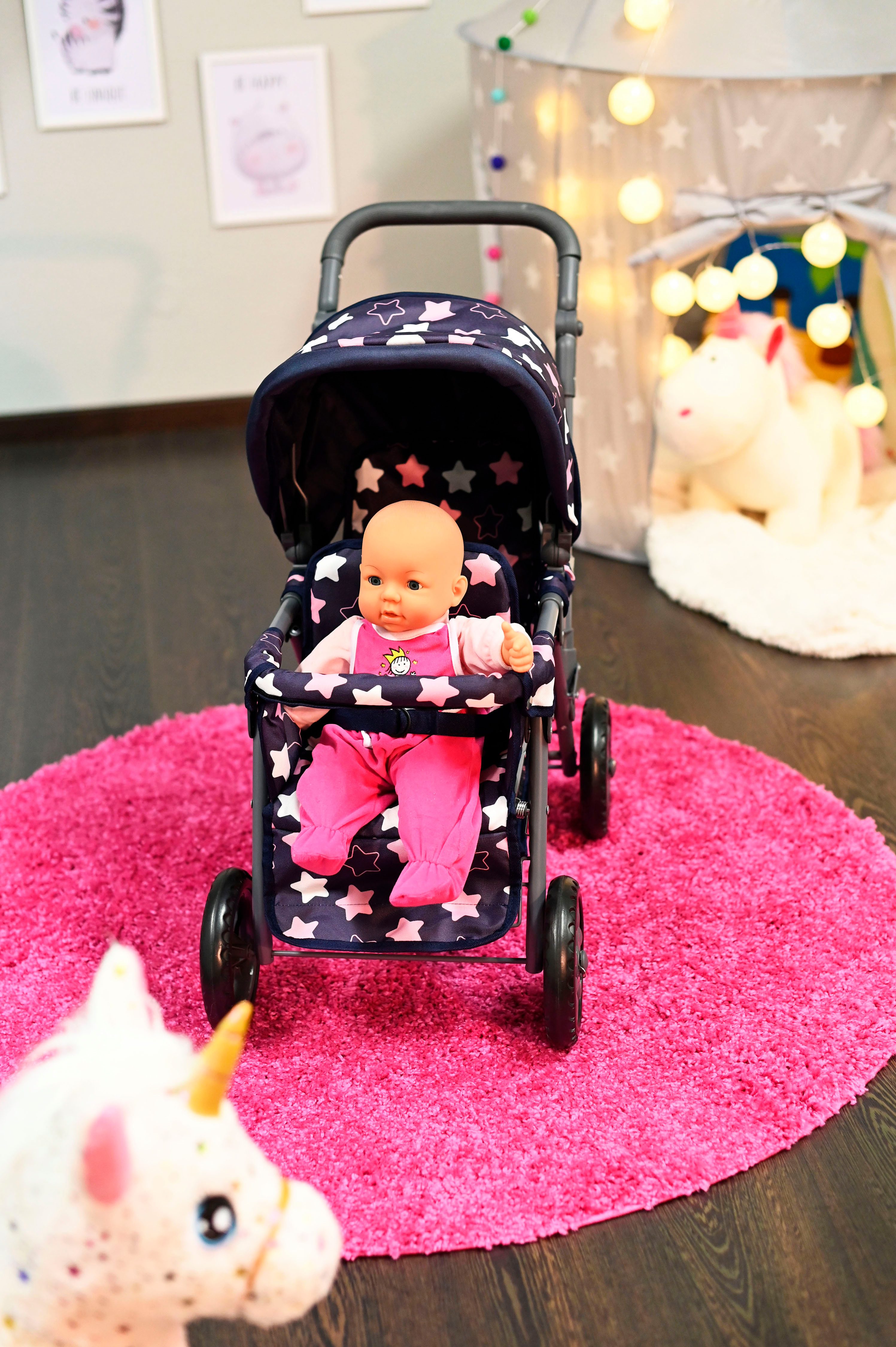 Knorrtoys® Tweelingpoppenwagen Big Twin - star blue pink