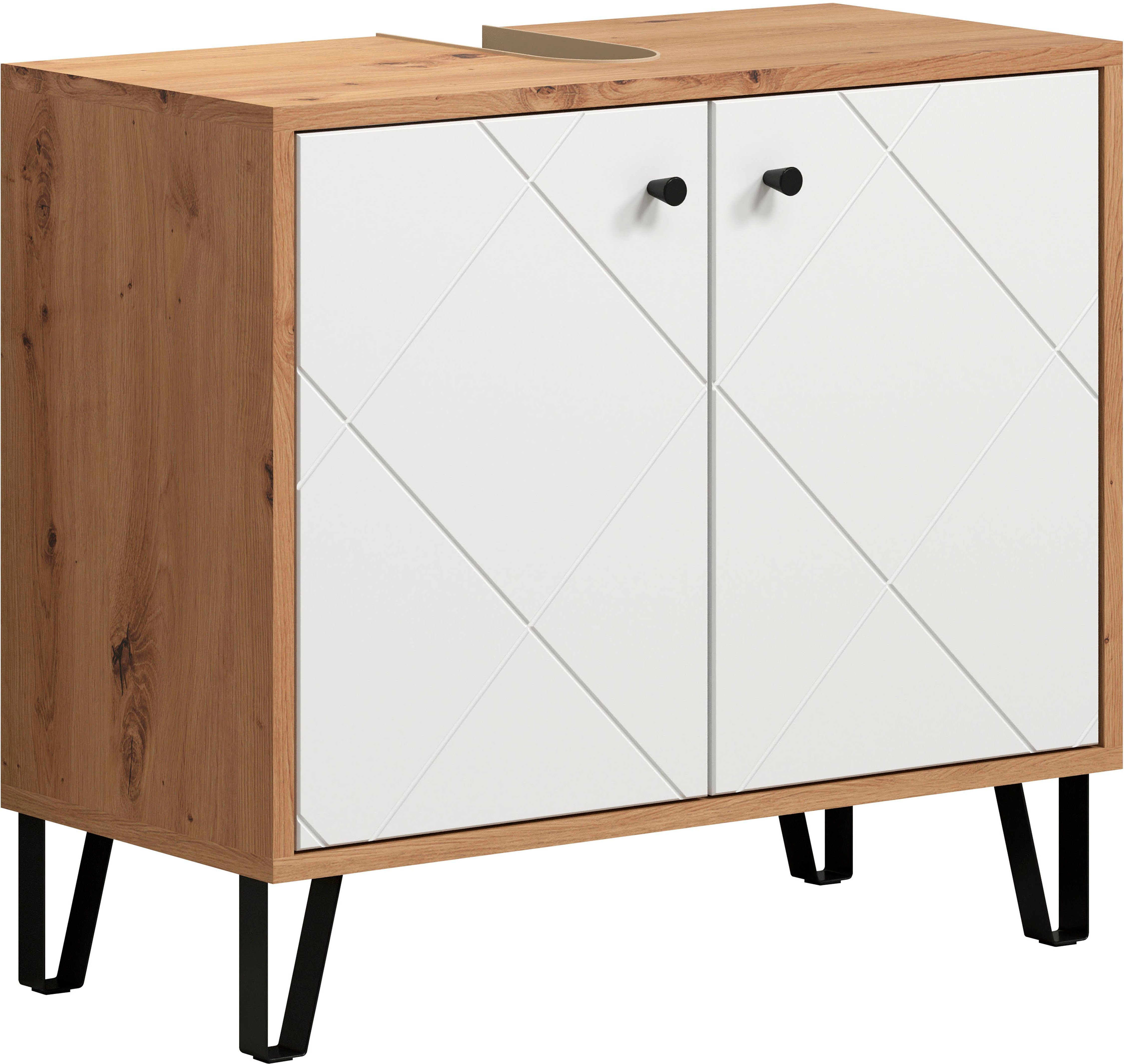 Places of Style Wastafelonderkast Tarragona Wastafel met frezingen in ruitlook - sifonuitsparing 7,5/24 cm (1 stuk)