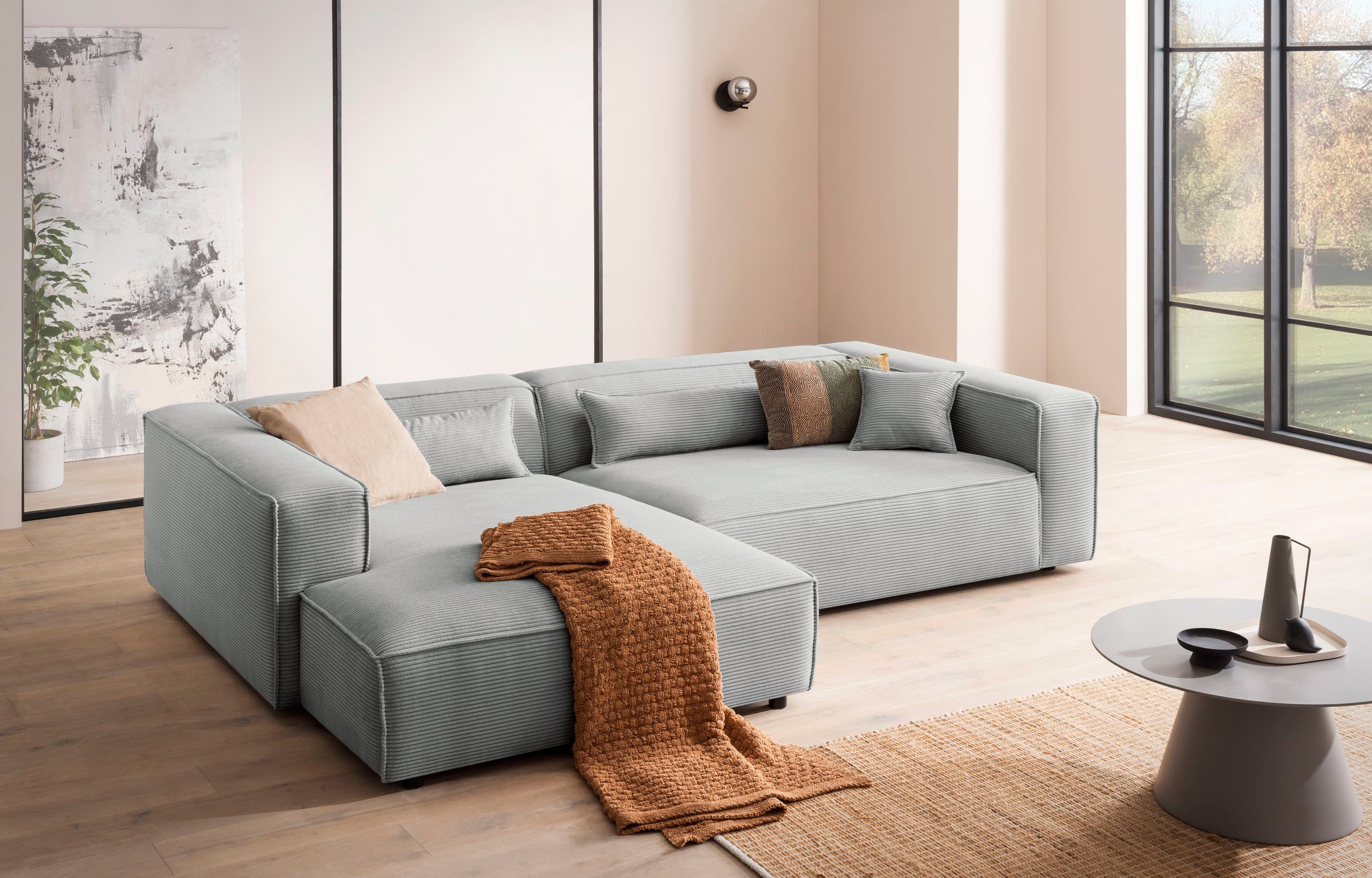 LeGer Home by Lena Gercke Hoekbank PIARA XXL, Big-sofa in cord of linnenlook, L-vorm, met biesnaad