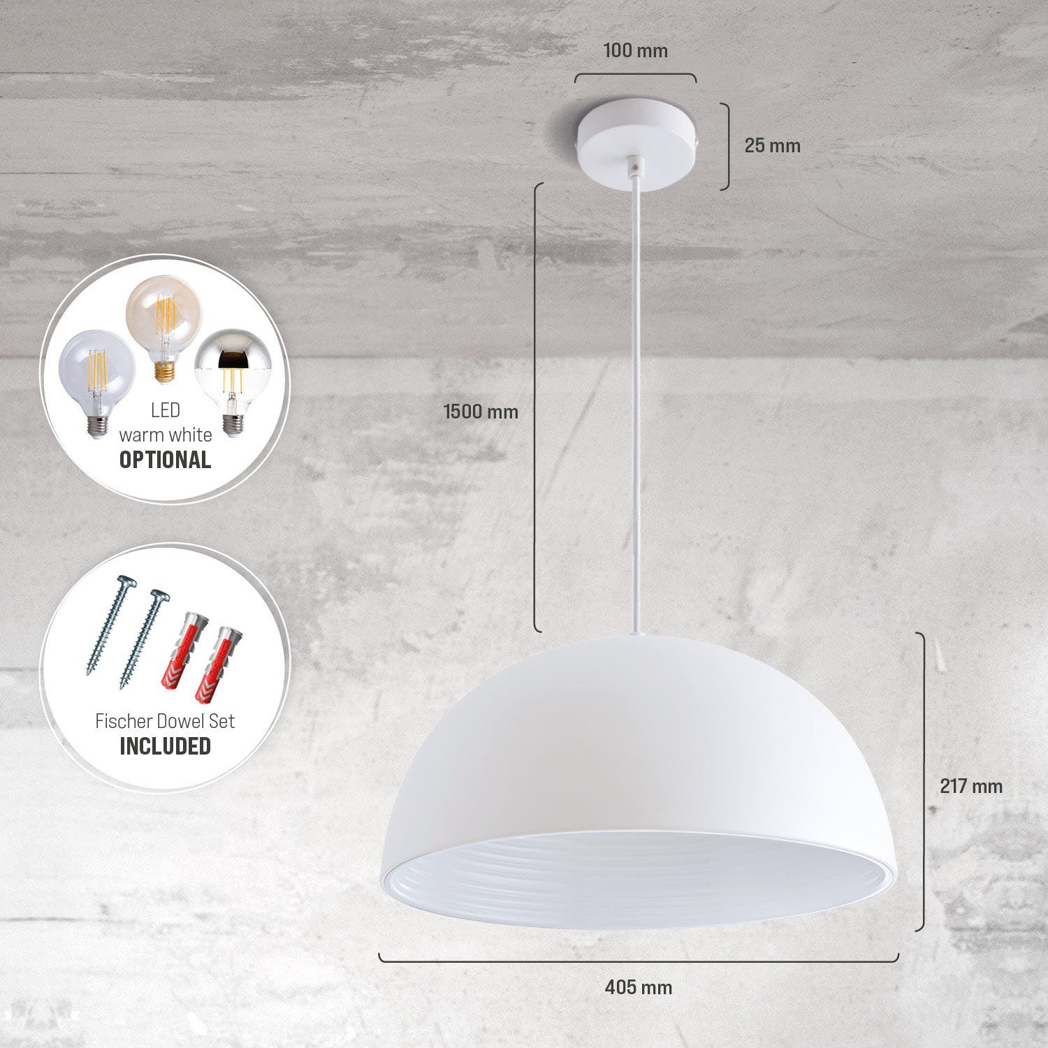 Paco Home Hanglamp SAWYER Hanglamp eetkamer keukenlamp hangend 1,5m textielen kabel Ø 40,5 cm