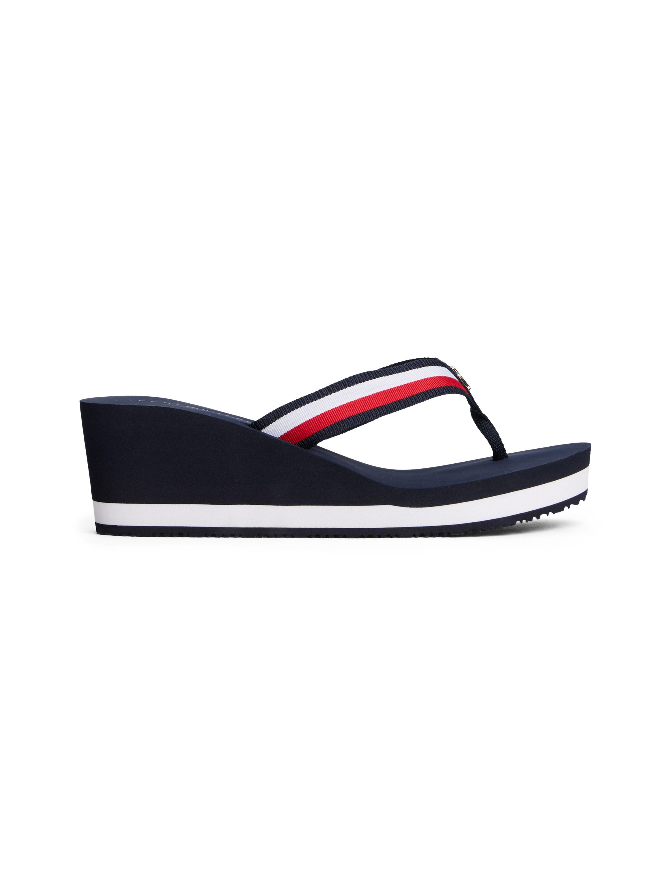 Tommy Hilfiger Dianets TH CORPORATE WEDGE BEACH SANDAL , wig hak, zomerschoen, teenslipper met gestreepte bandages