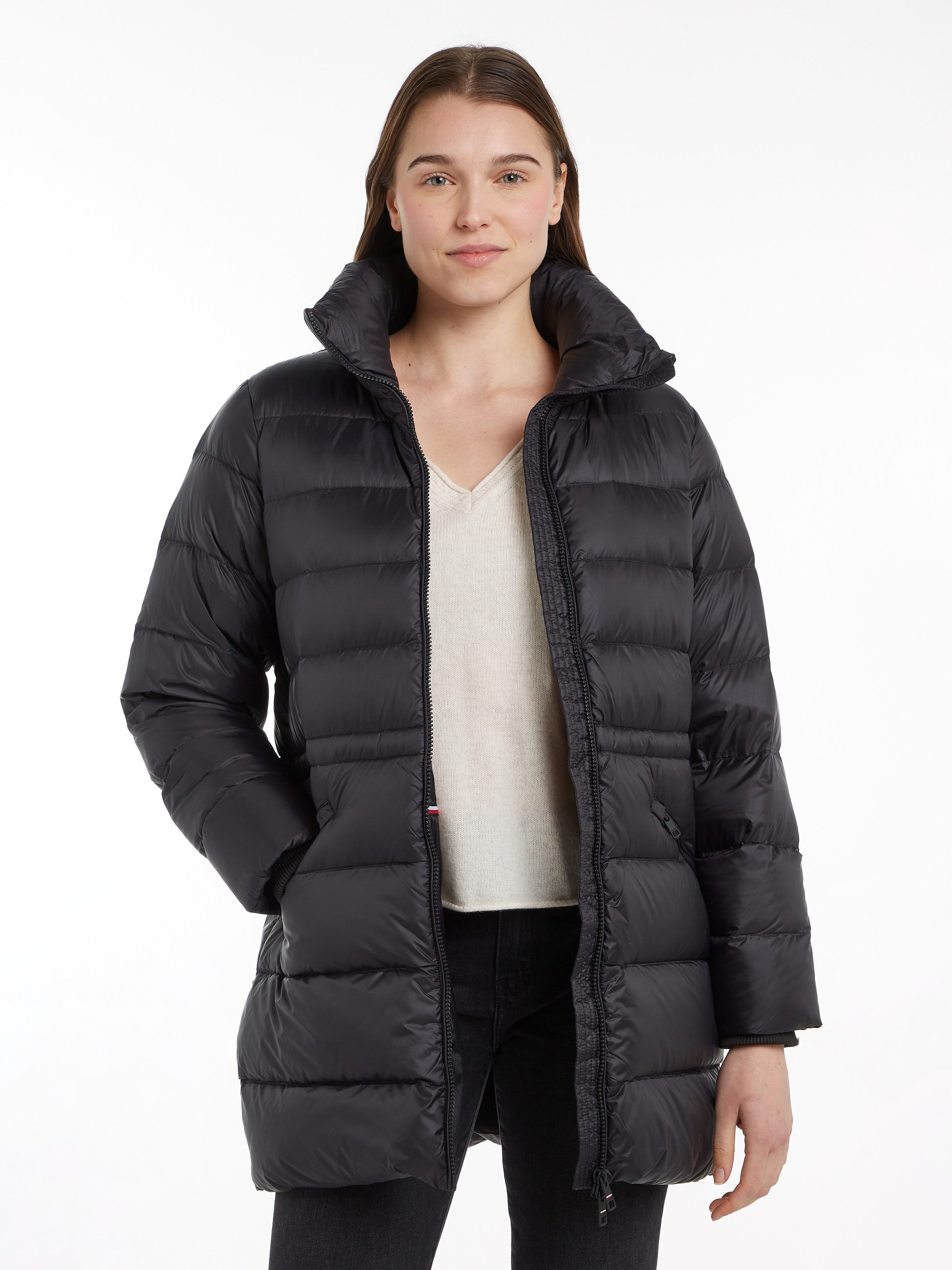 Tommy Hilfiger Lange jas met gestempeld logo dames lange jassen maat M (38) zwart