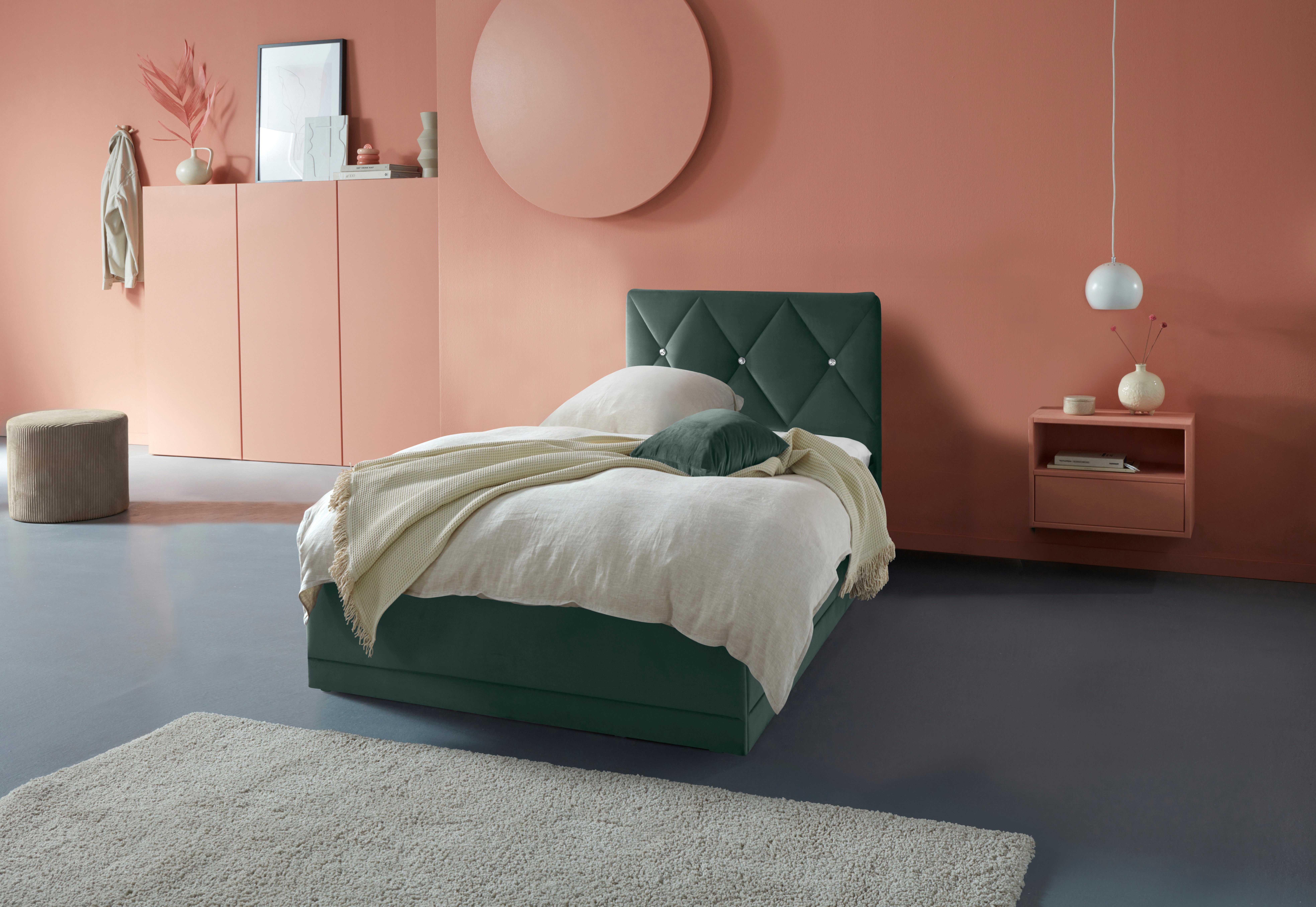 Westfalia Polsterbetten Gestoffeerd bed ADAMAS ook met bedlade, knoopdetails met stras bedden groen