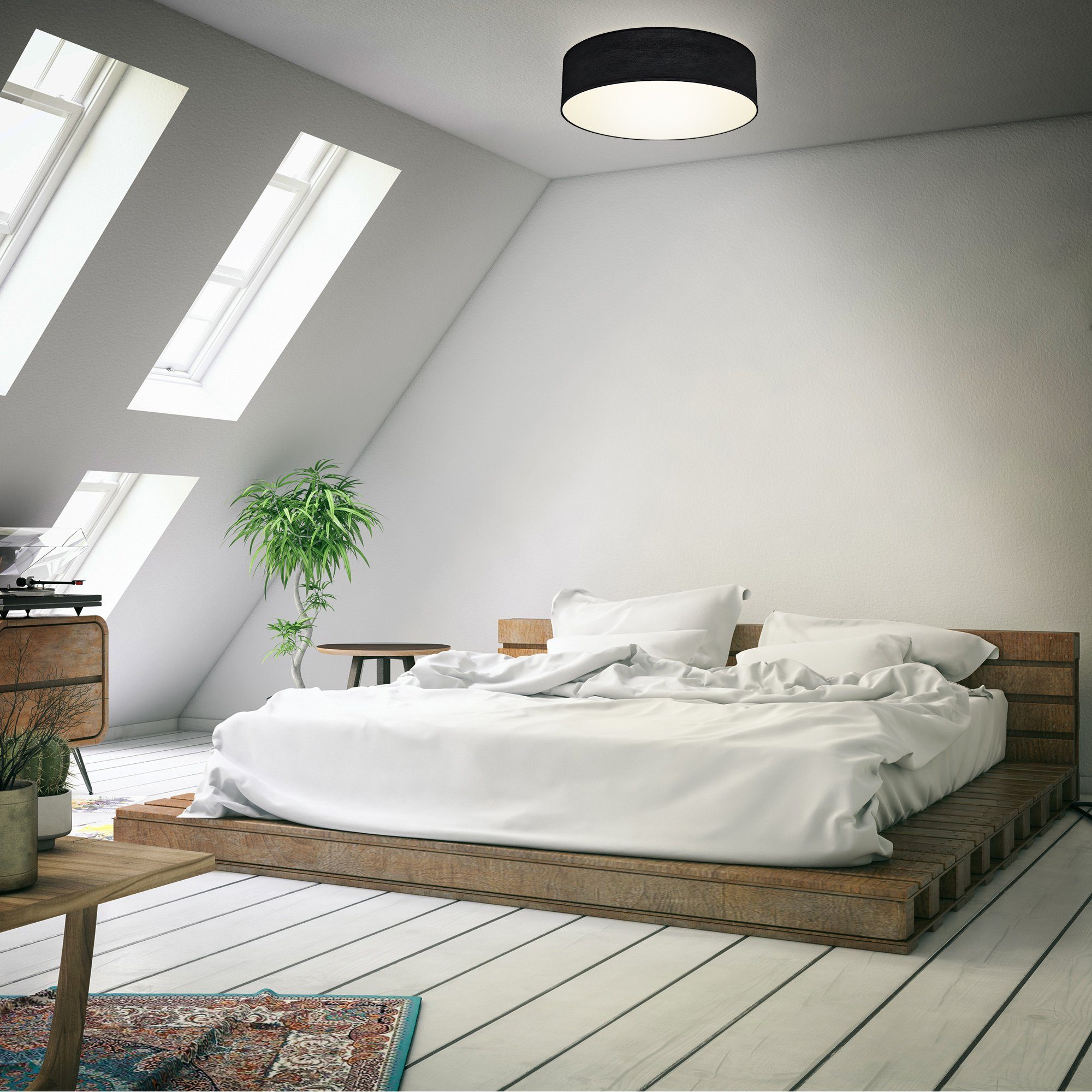 B.K.Licht Led-plafondlamp Plafondlamp, textiel lampenkap, zwart, slaapkamer, woonkamer