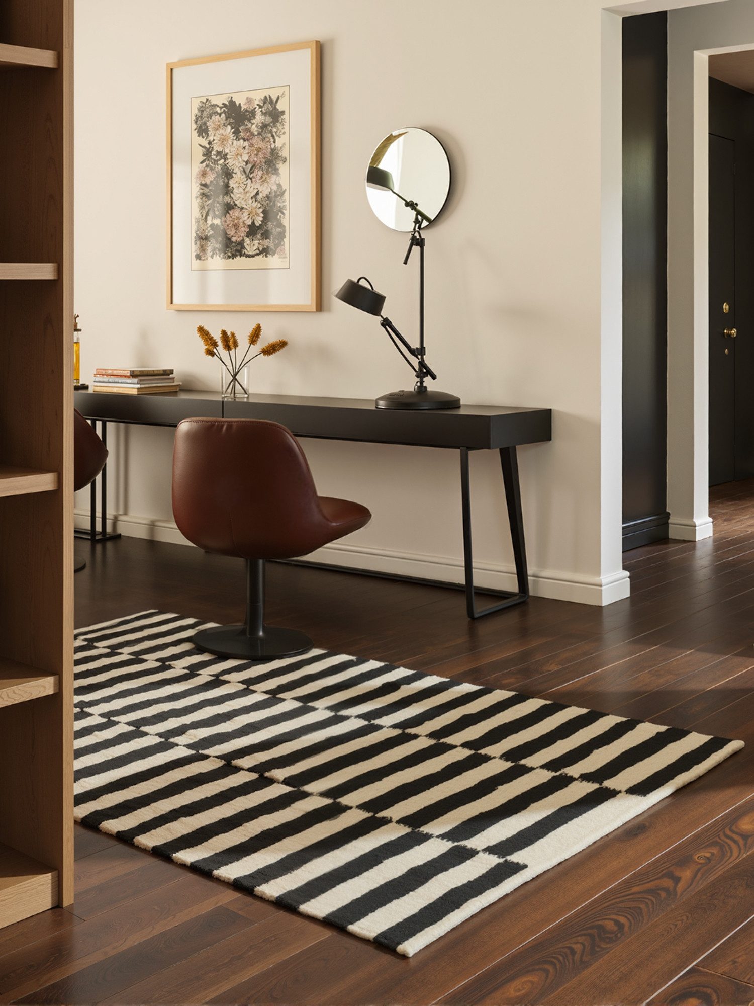 HANSE Home Wollen kleed Donna, zwart-wit handgeweven, wol, natuur, loper, woonkamer, slaapkamer, strepen