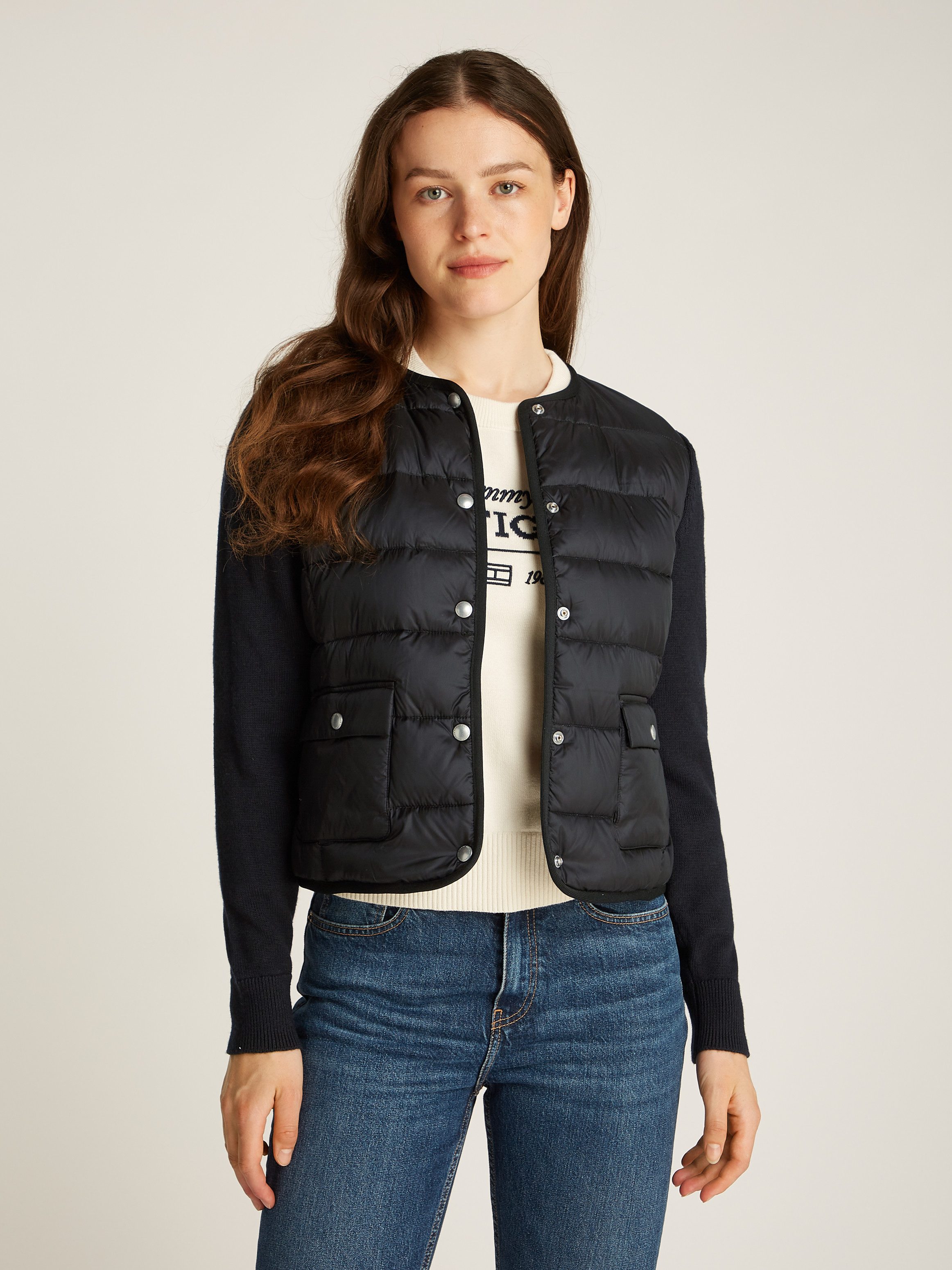 Tommy Hilfiger Gewatteerde jas UL DOWN KNIT MIX JKT met brei-inzetten, patch