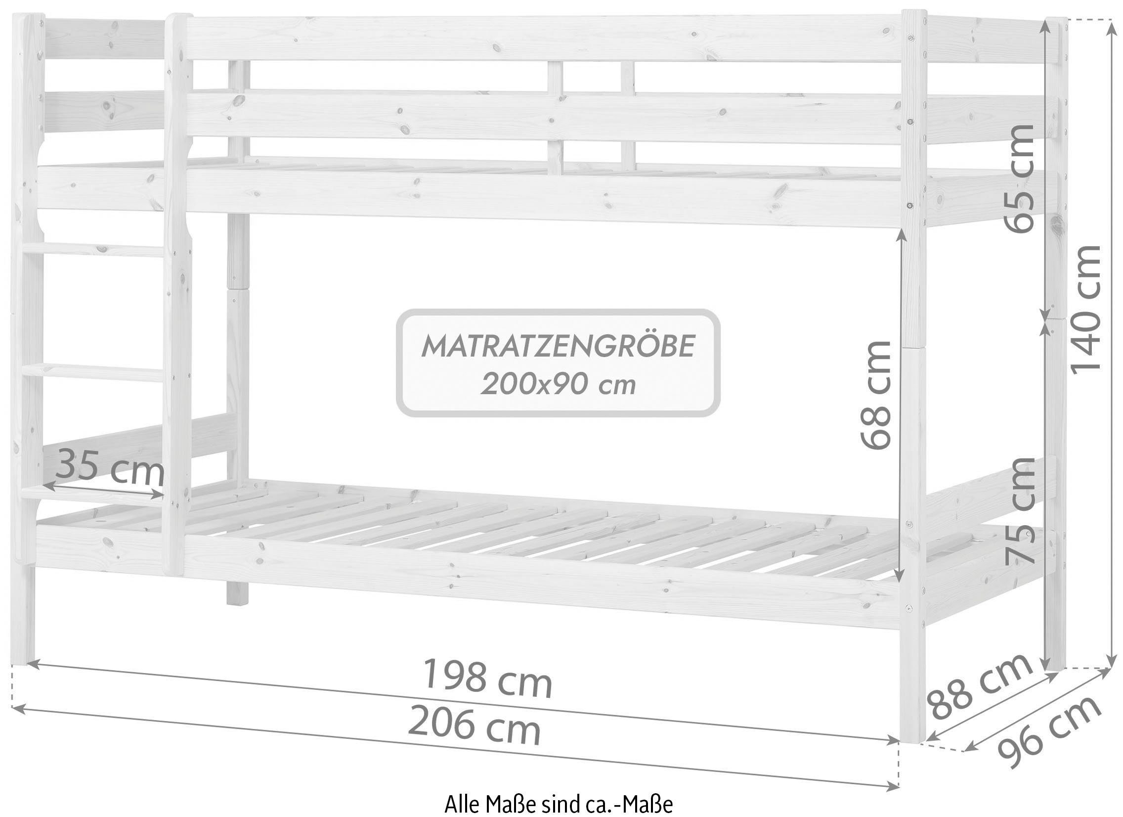 Hoppekids Stapelbed Eco comfort kinderbed 90x200 of 70x160 van massief hout in 4 kleuren