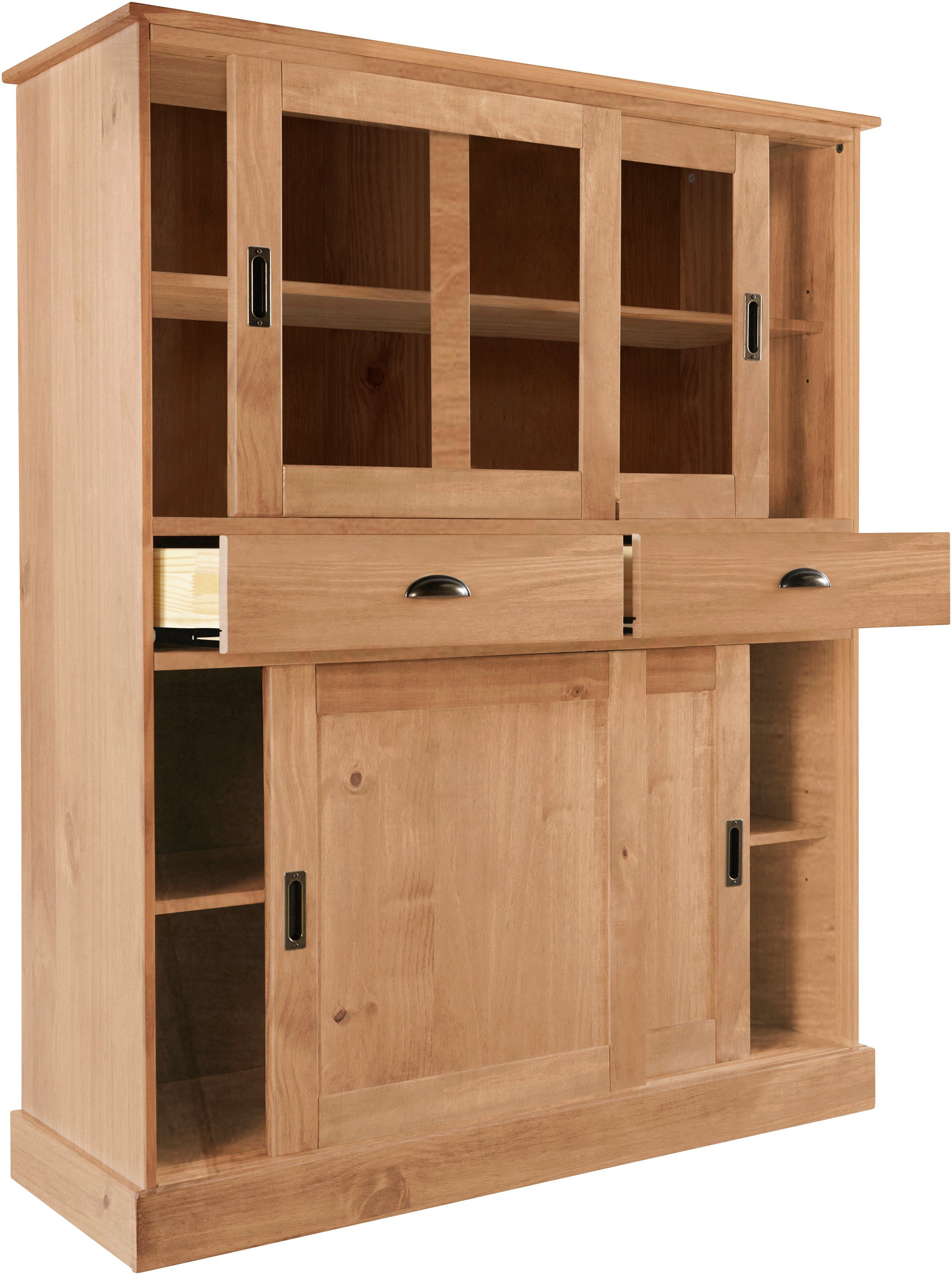 Home affaire Highboard Schröder Vitrine van massief dennenhout, breedte 114 cm