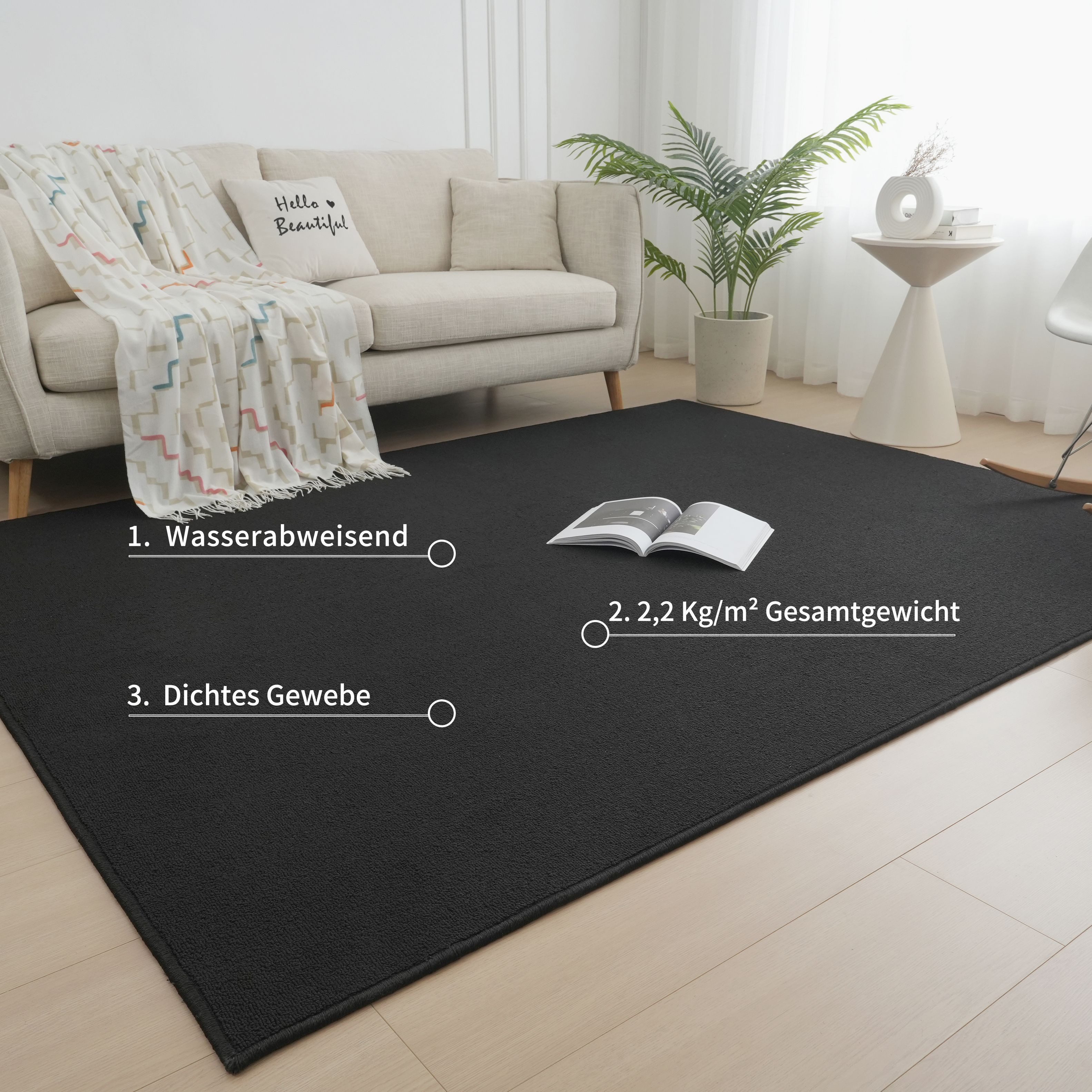 my home Vloerkleed Jola, uni-kleuren, bijzonder dichte kwaliteit, Boho Woonkamer, slaapkamer, gang, kinderkamer, waterafstotend