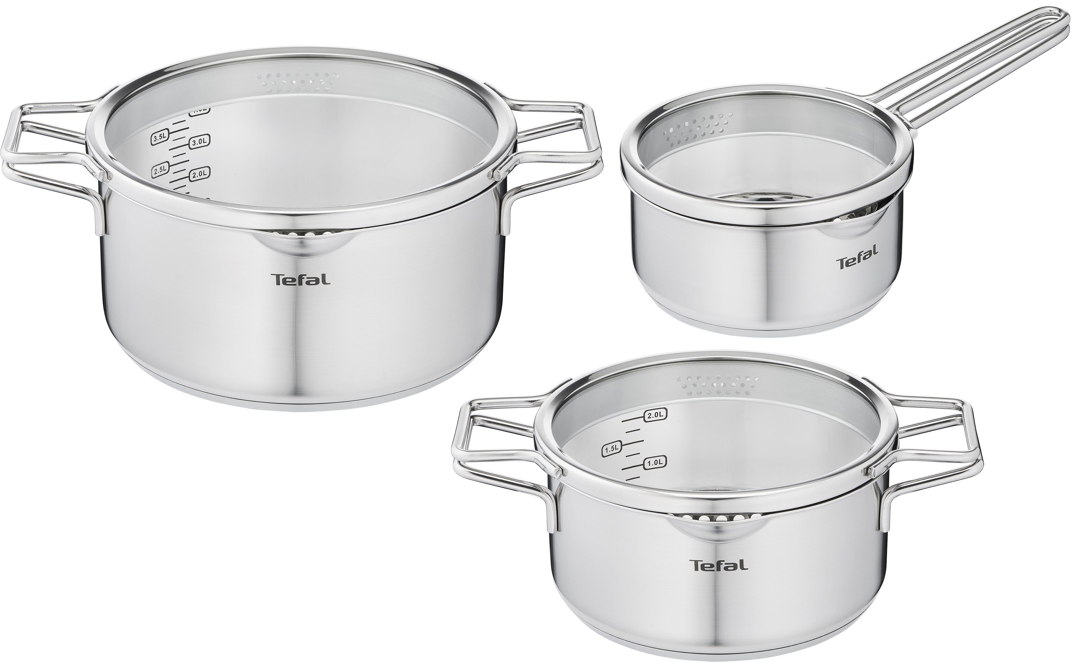Tefal Pannenset Jamie Oliver Ingenio G6, kookpan set inductie met pannen Thermo-signaal, geschikt voor alle soorten fornuizen, L9769932 (set, 6-delig)