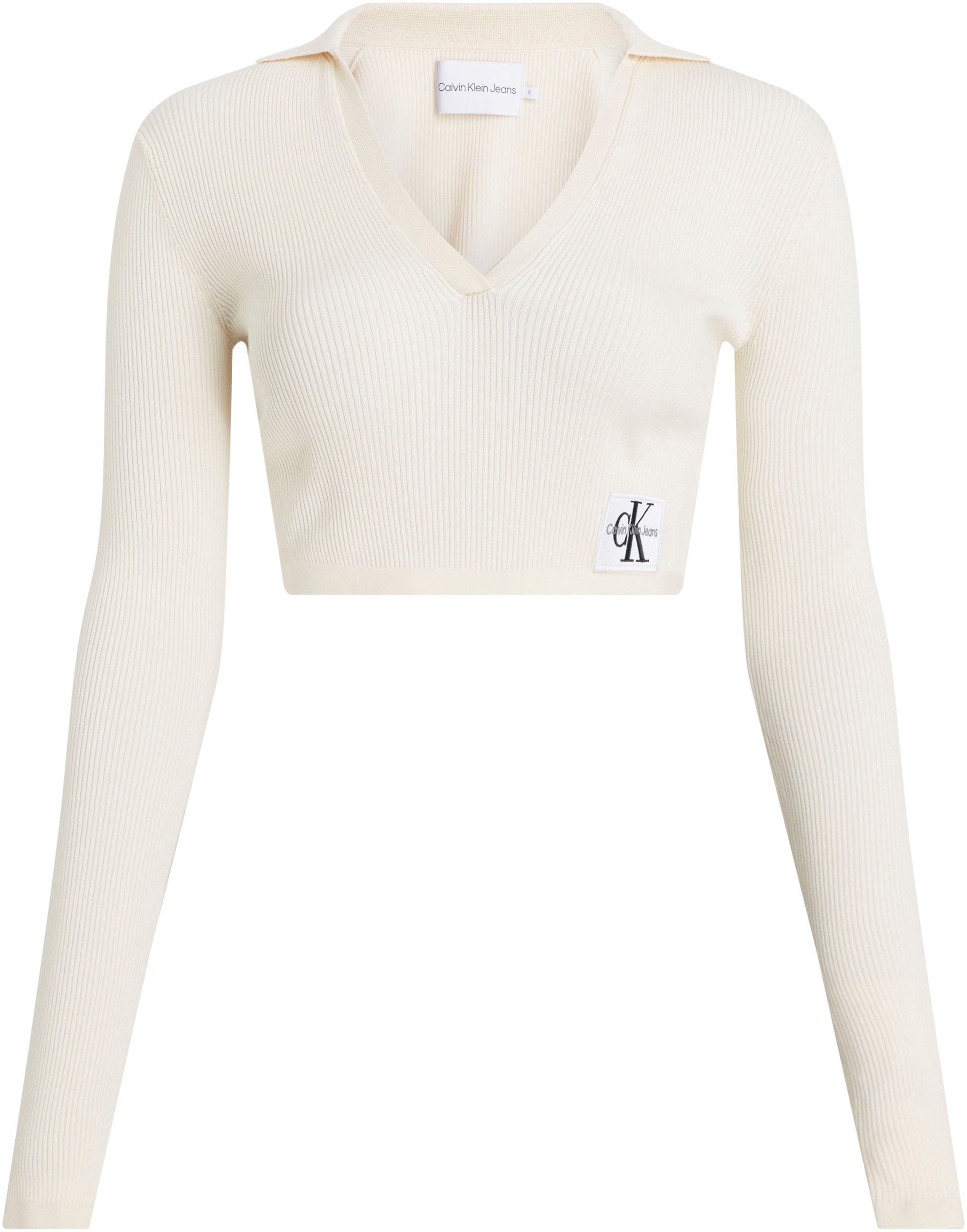 Calvin Klein Trui met V-hals LABEL TIGHT CROP V-NECK SWEATER