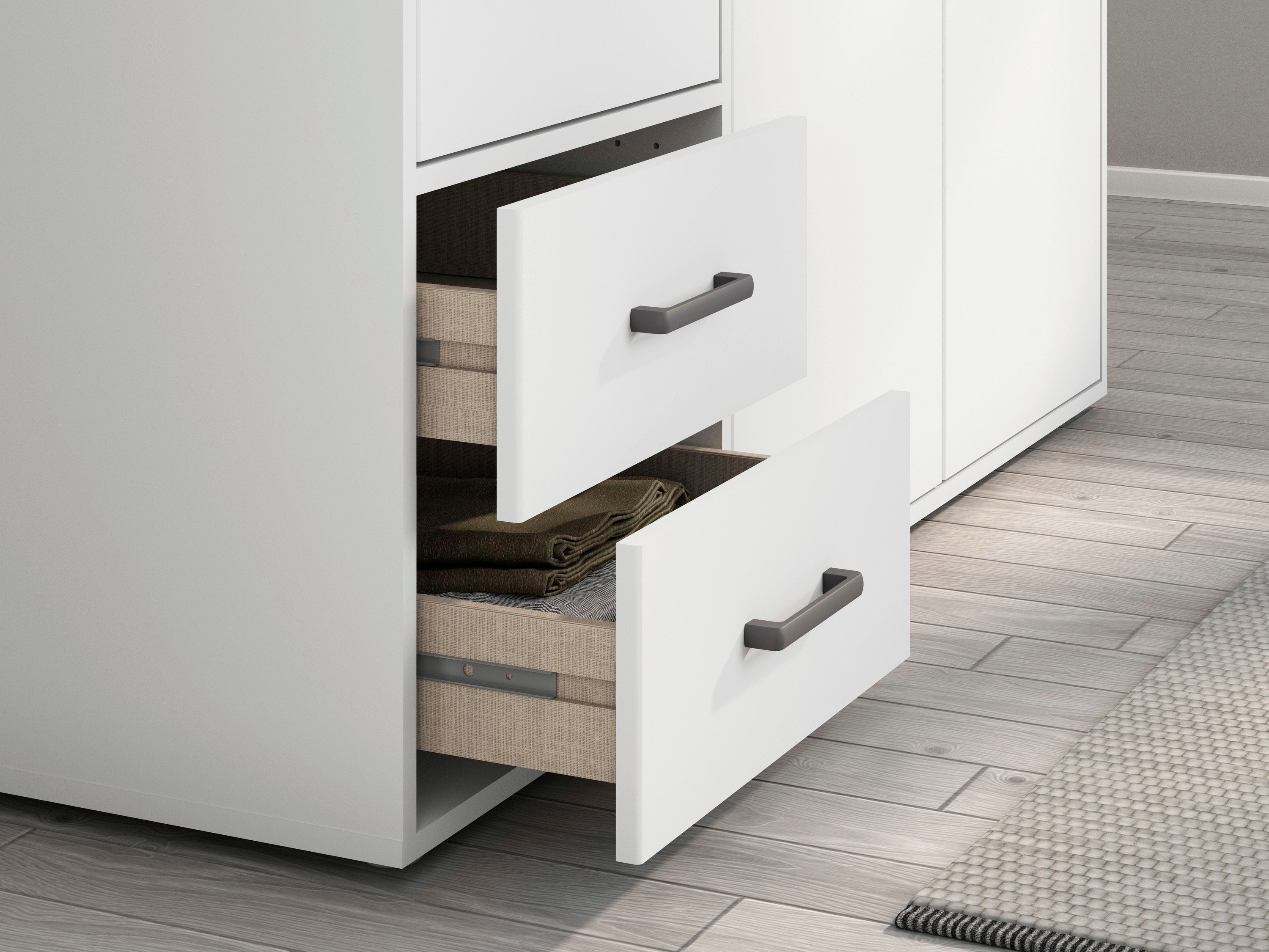 rauch Draaideurkast Kledingkast kast garderobe linnenkast VOYAGER moderne grepen in grijs metallic met buitenlades made in germany