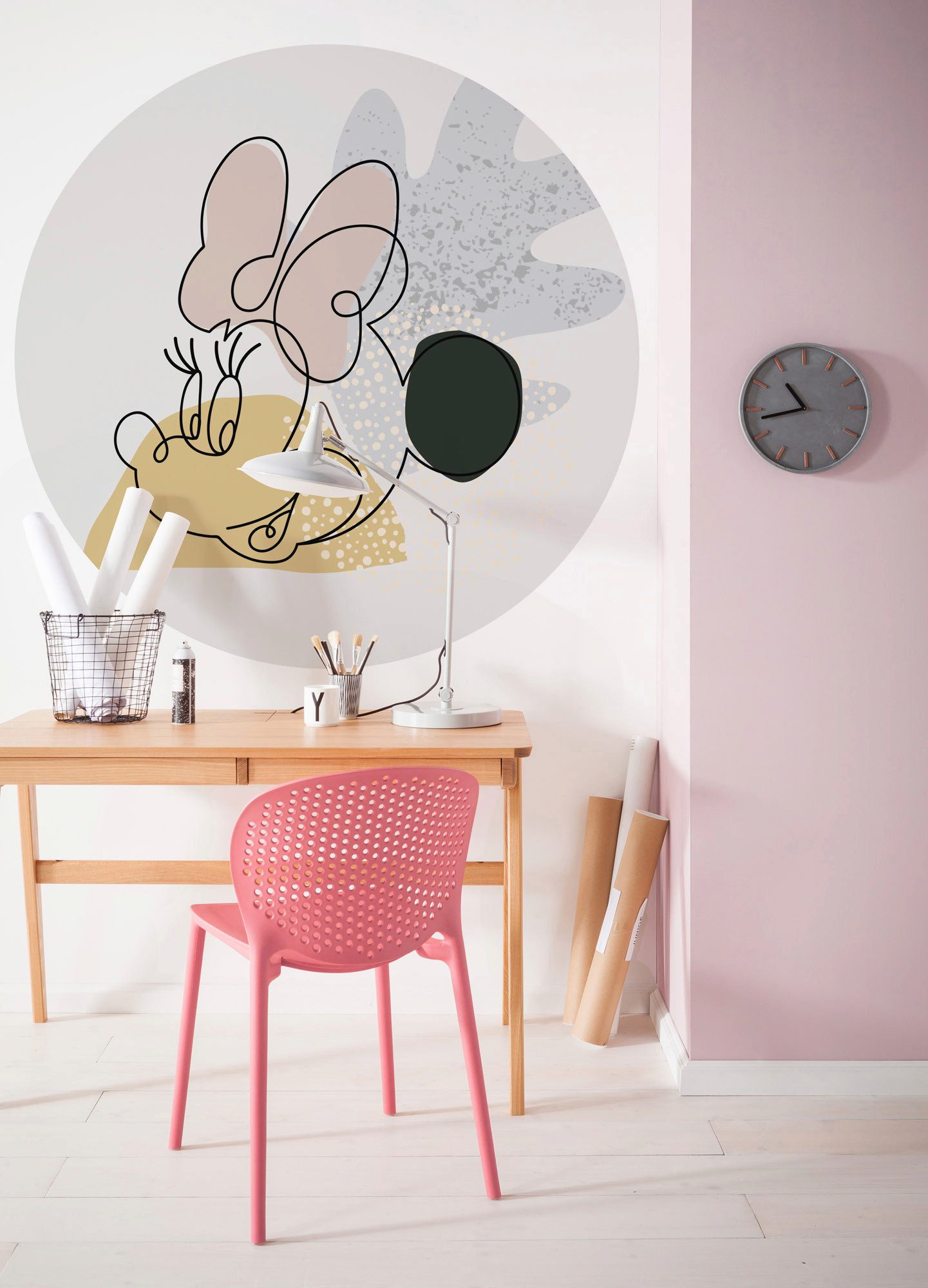 Komar Fotobehang Zelfklevend vlies - Minnie Line Art - Afmeting 125 x 125 cm