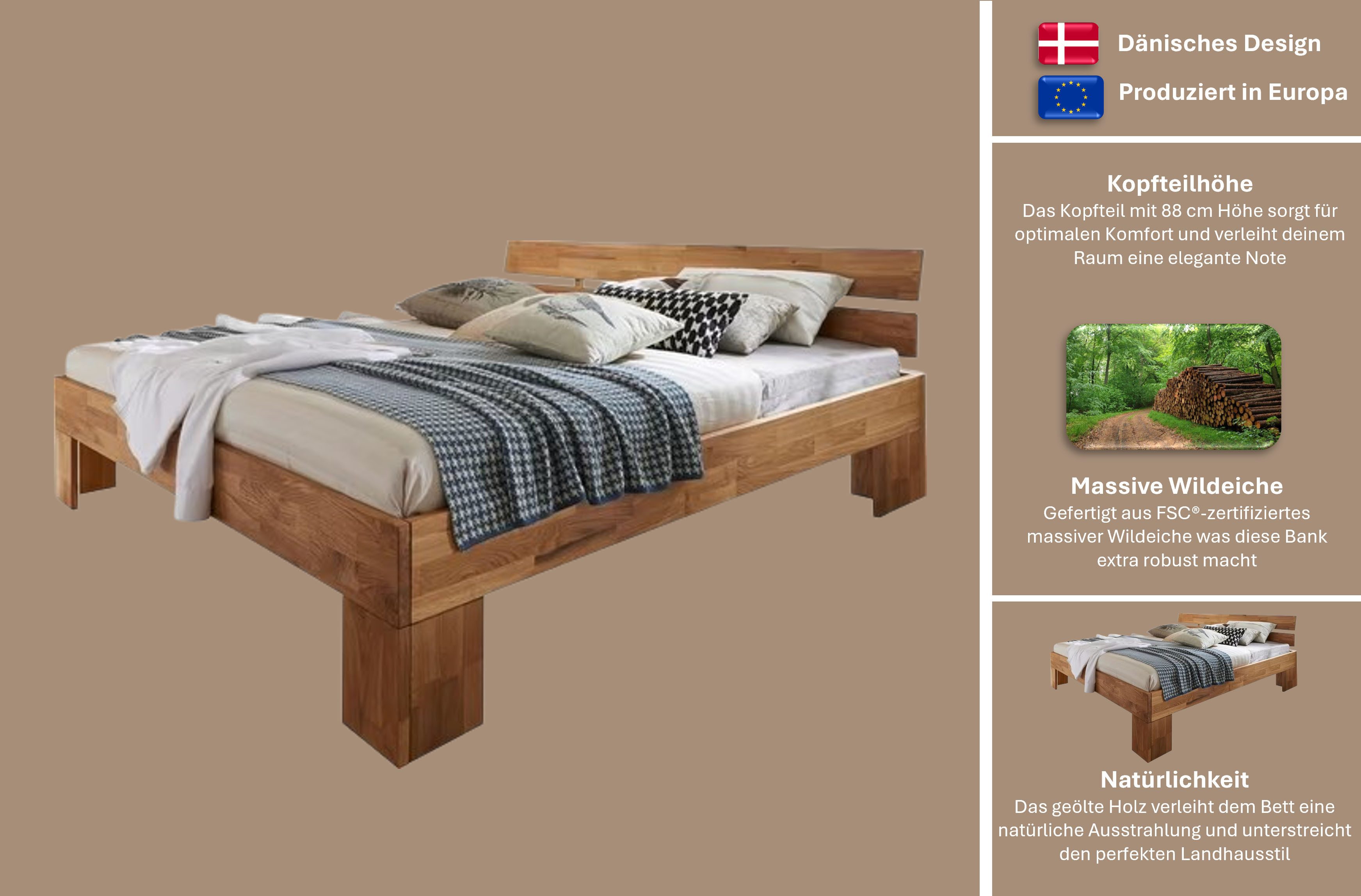 Home affaire Massief houten ledikant Tommy, FSC-gecertificeerd massief hout van wildeiken, in verschillende breedten, balkenbed, futonbed