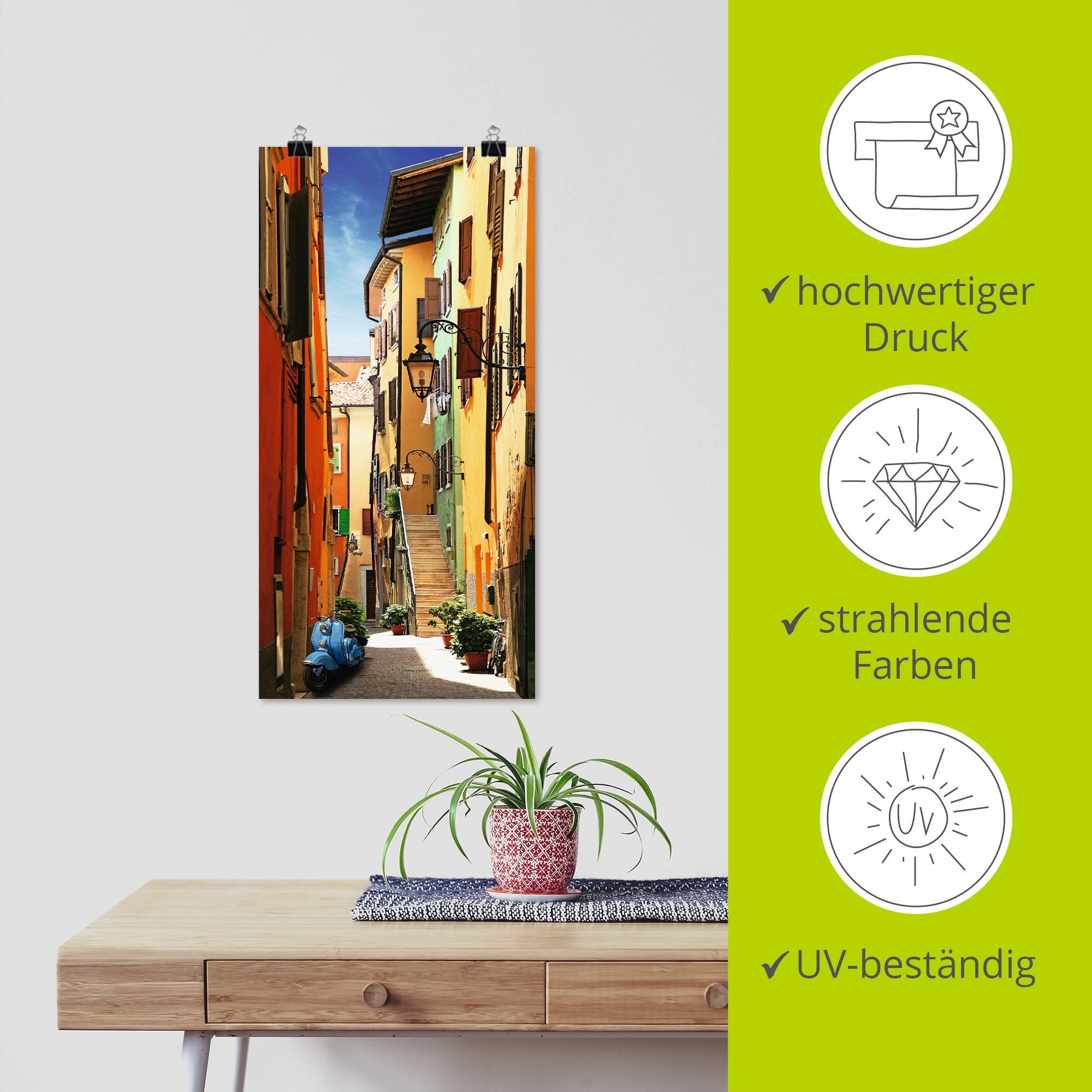 Artland Artprint Altstadtgasse Riva del Garda als artprint op linnen, poster, muursticker in verschillende maten