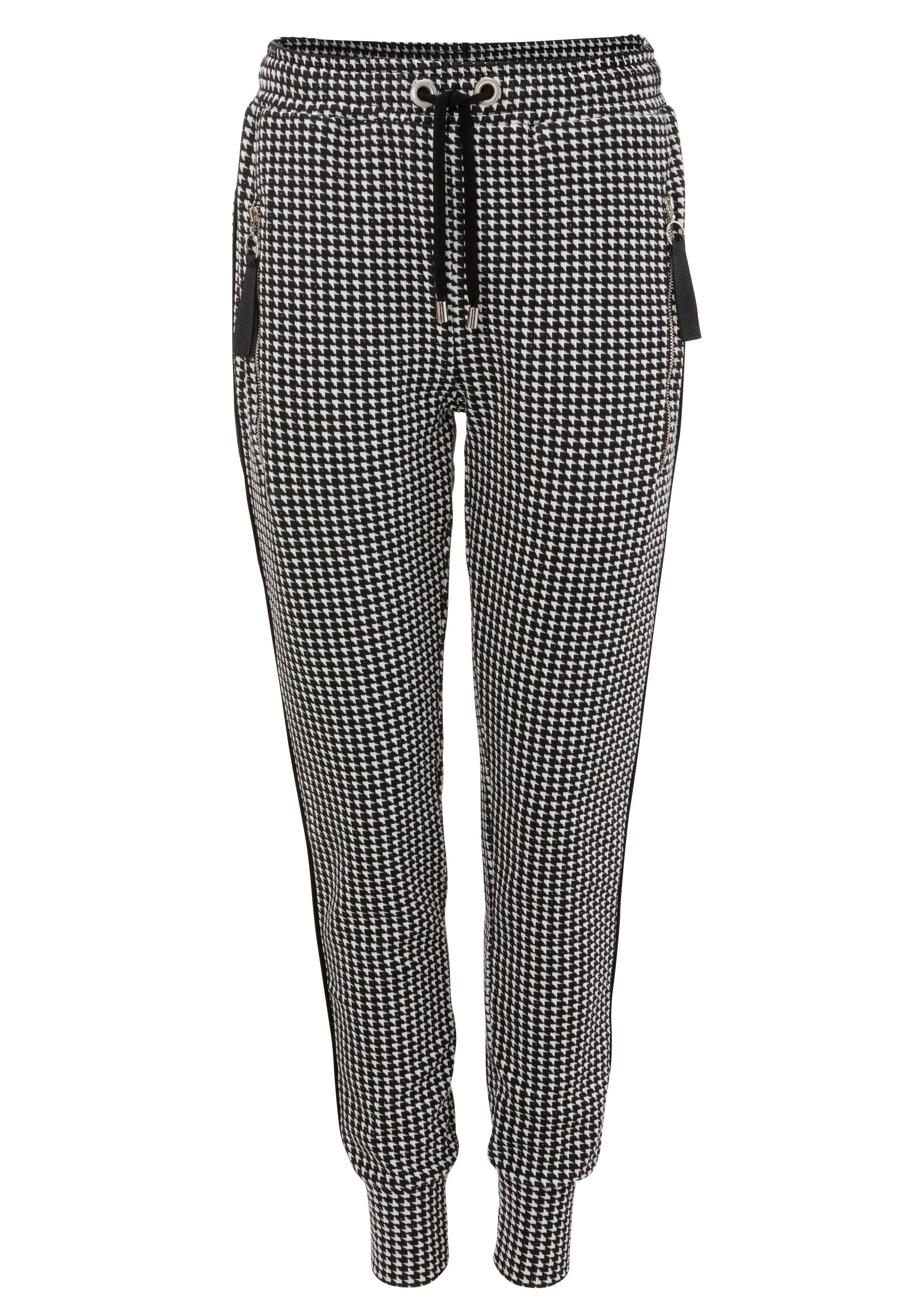 Aniston CASUAL Comfortbroek met trendy pied-de-poulemotief en piping langs de zijnaden