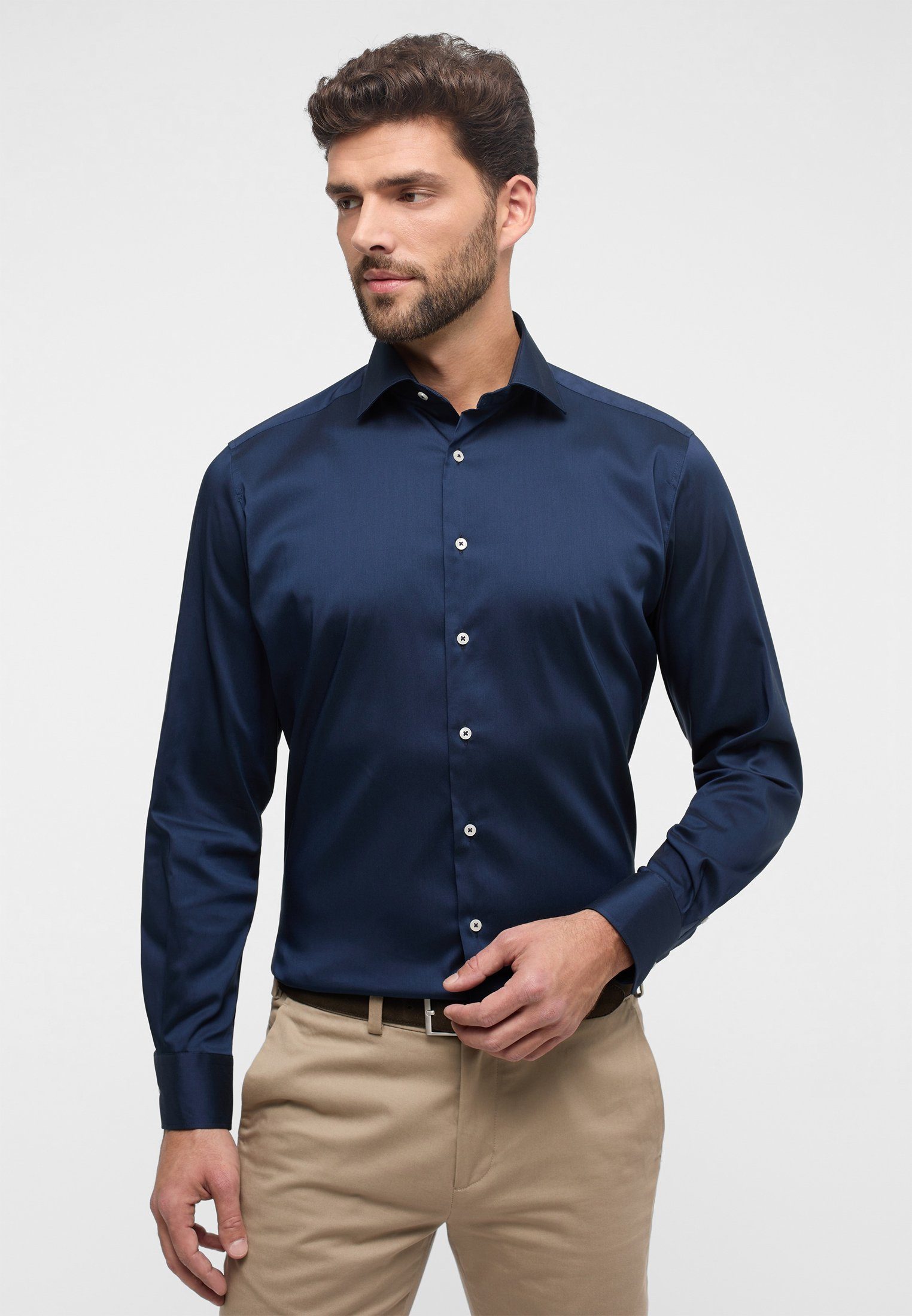 Eterna Overhemd met lange mouwen MODERN FIT EASY IRON (gemakkelijk te strijken) heren overhemden maat 38 blauw