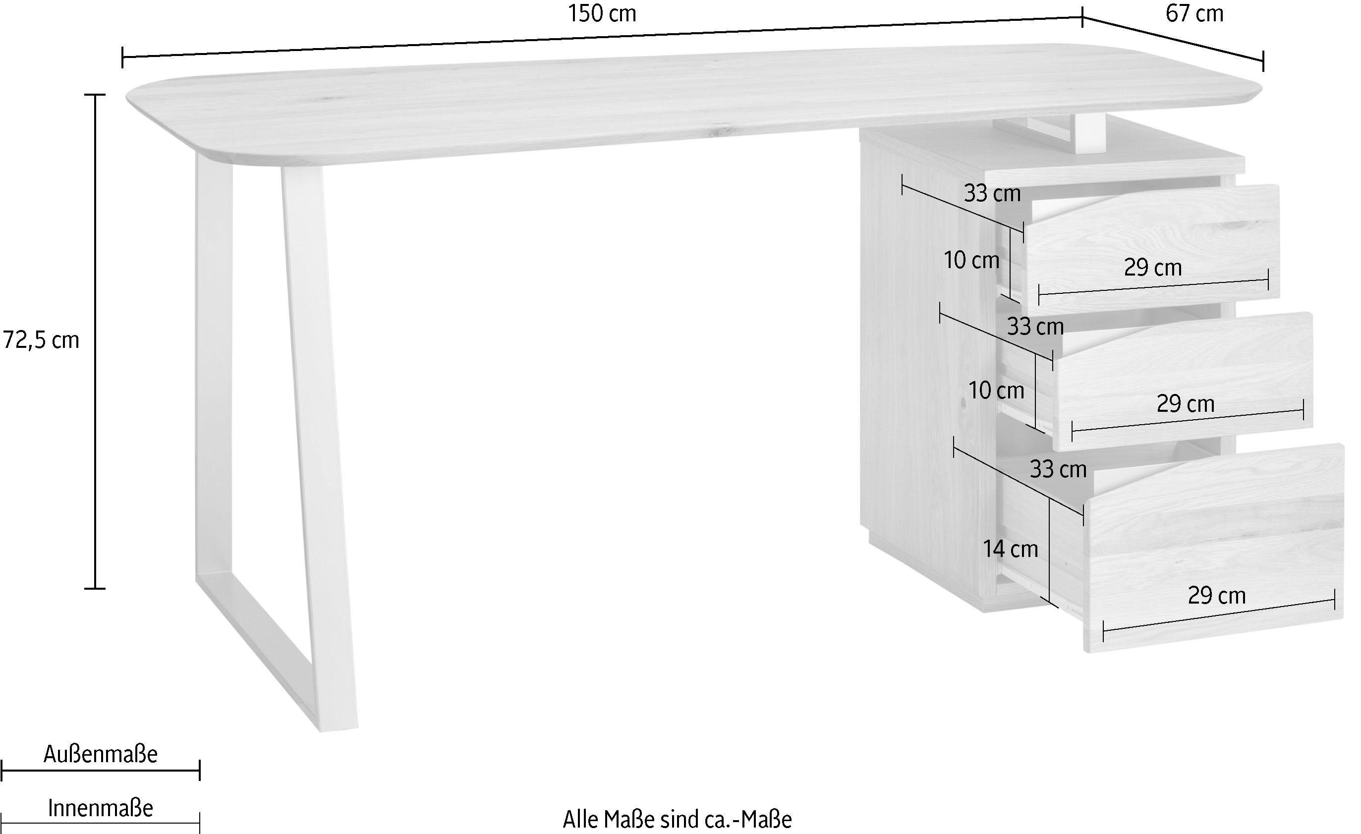 VOGL Möbelfabrik Bureau Erik met zwitserse rand, deels massief, breedte 150 cm, made in germany