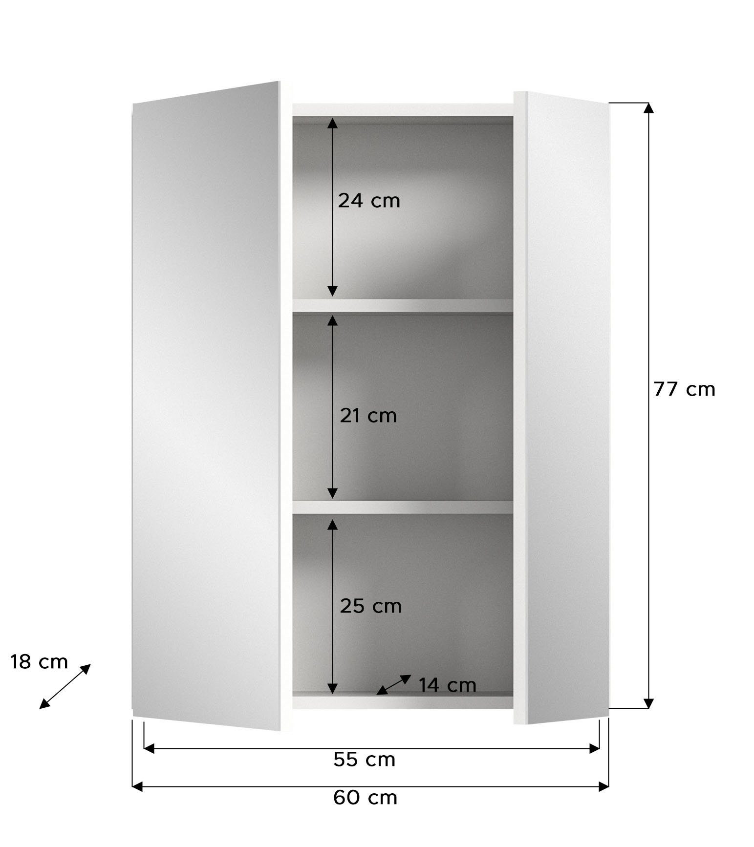 welltime Spiegelkast BIEL, TOPSELLER!, breedte 60 cm, 2 deuren, 2 legplanken, 3 vakken (1 stuk)