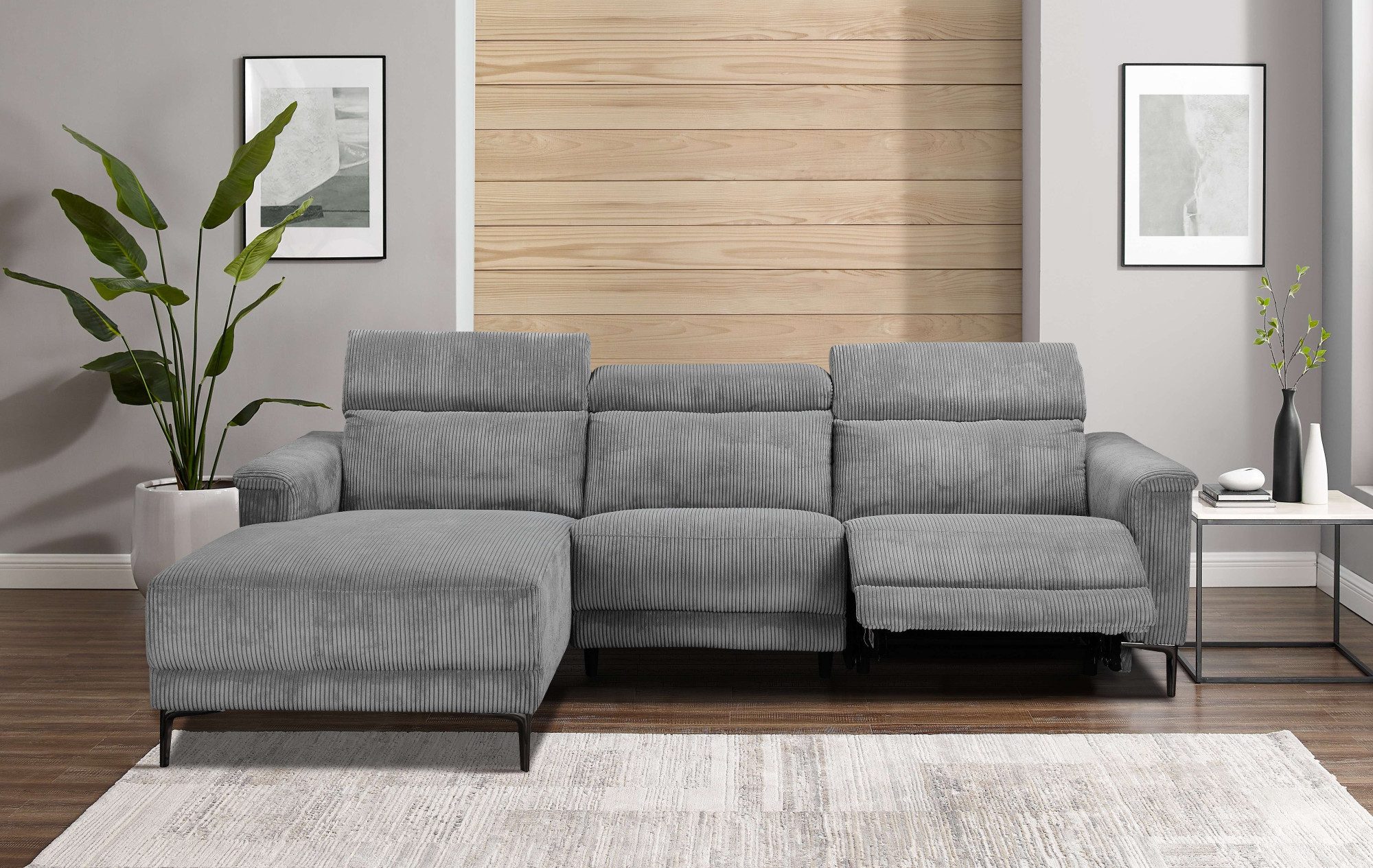 Places of Style Hoekbank Lund in cord, L-vorm, 261 cm, handmatige en elektrische relaxfunctie