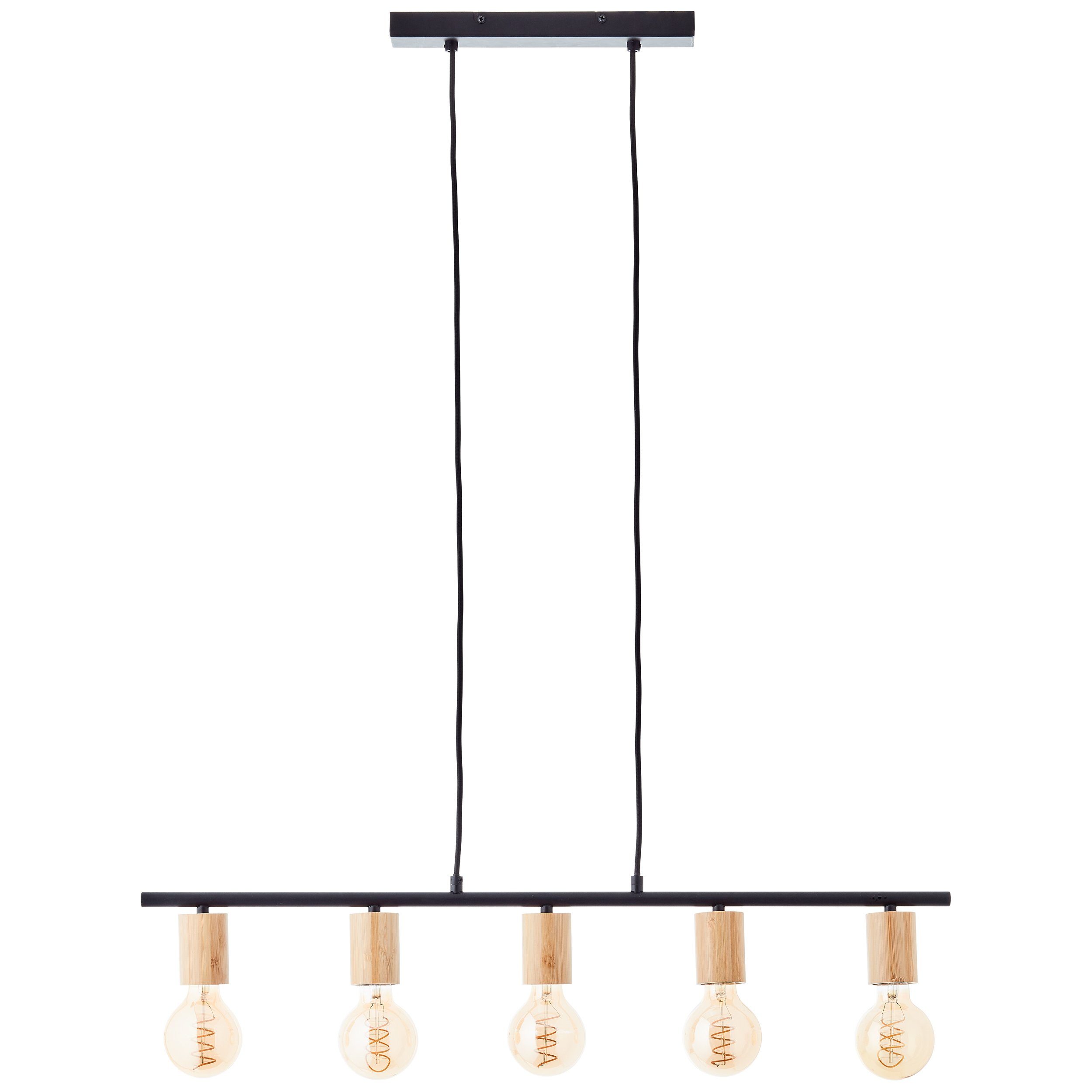 Brilliant Leuchten Hanglamp KERRY 113 x 80 x 5 cm, 5 x e27, inkortbaar, metaal/bamboe, zwart/natuur (1 stuk)