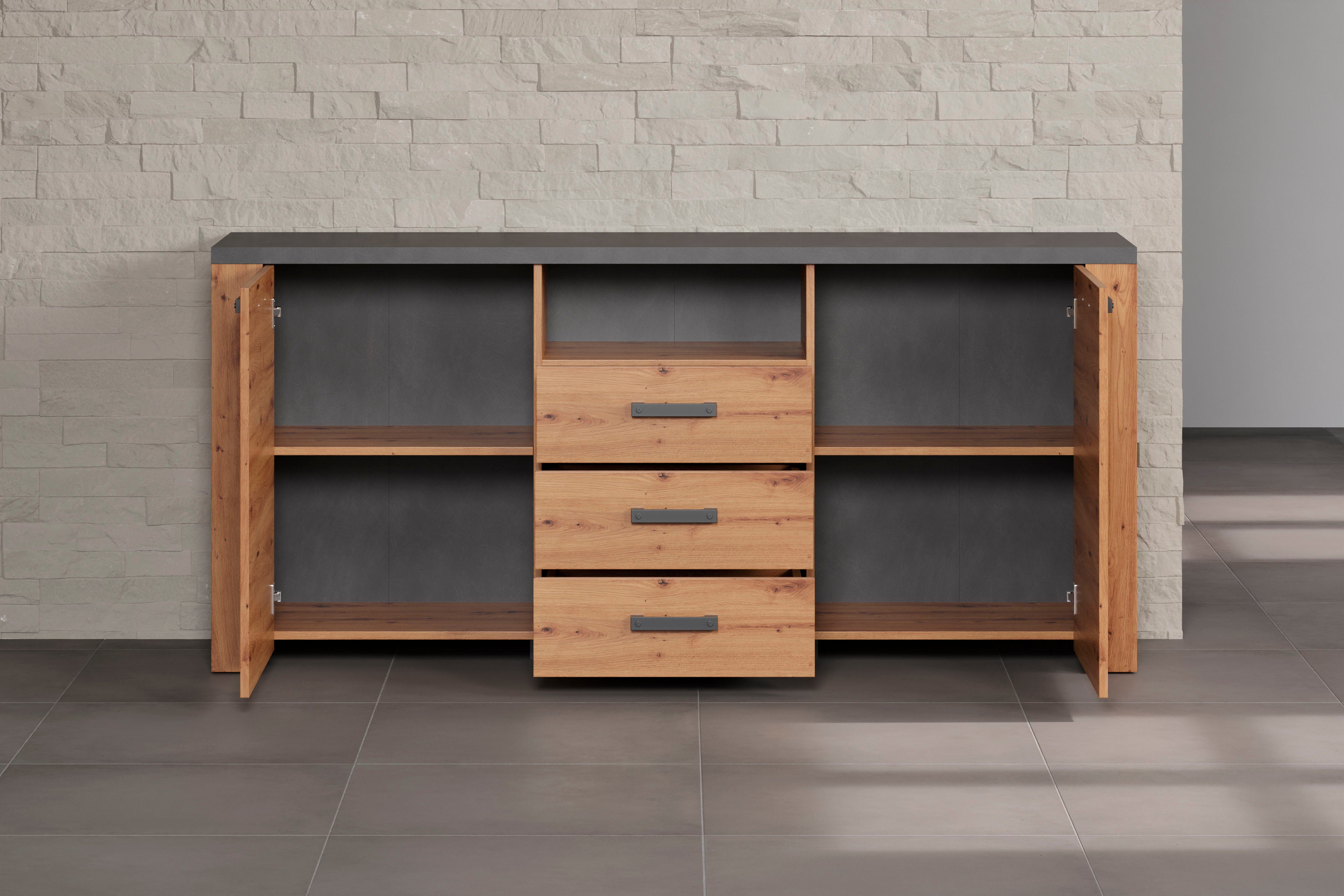 Home affaire Dressoir Ambres Commode in echt houtlook, Afmetingen BxH: 180x83 cm, Eik (1 stuk)