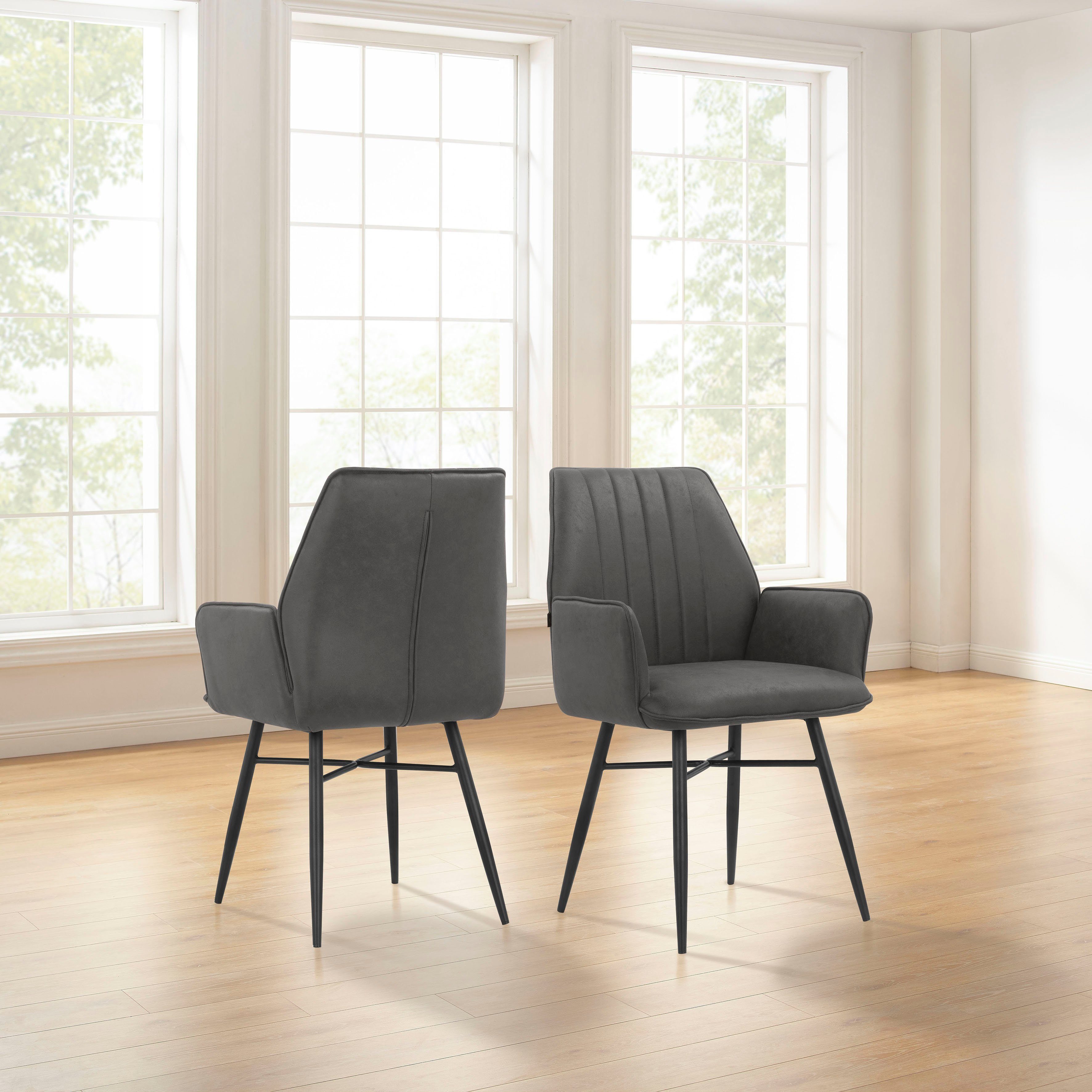 Leonique Eetkamerstoel Hrodwyn Zacht beklede zitting, met horizontale naden op de achterkant, zithoogte 52 cm (2 stuks)