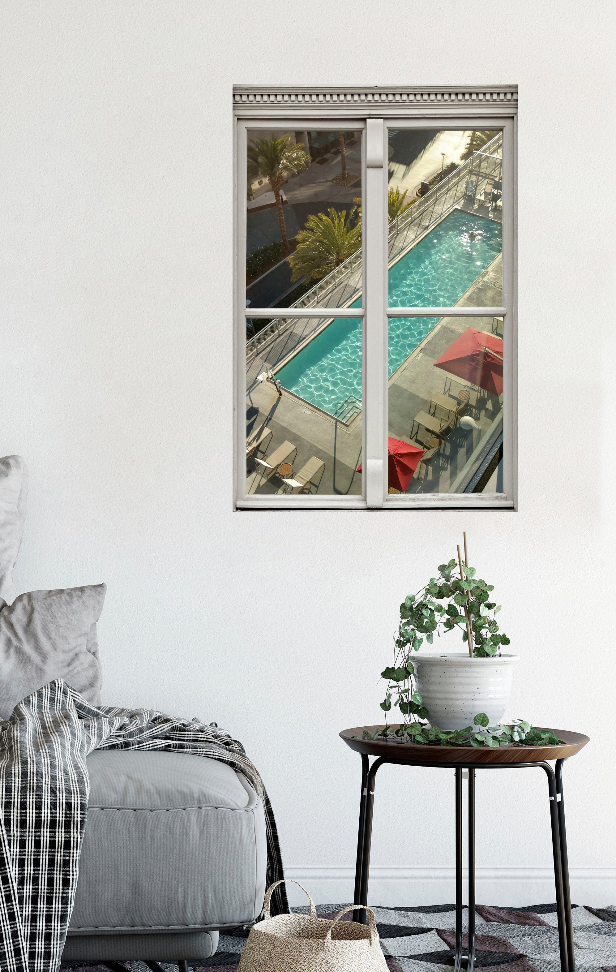 queence Wandfolie Zwembad Muursticker, muurdecoratie, zelfklevend, 3D, raam