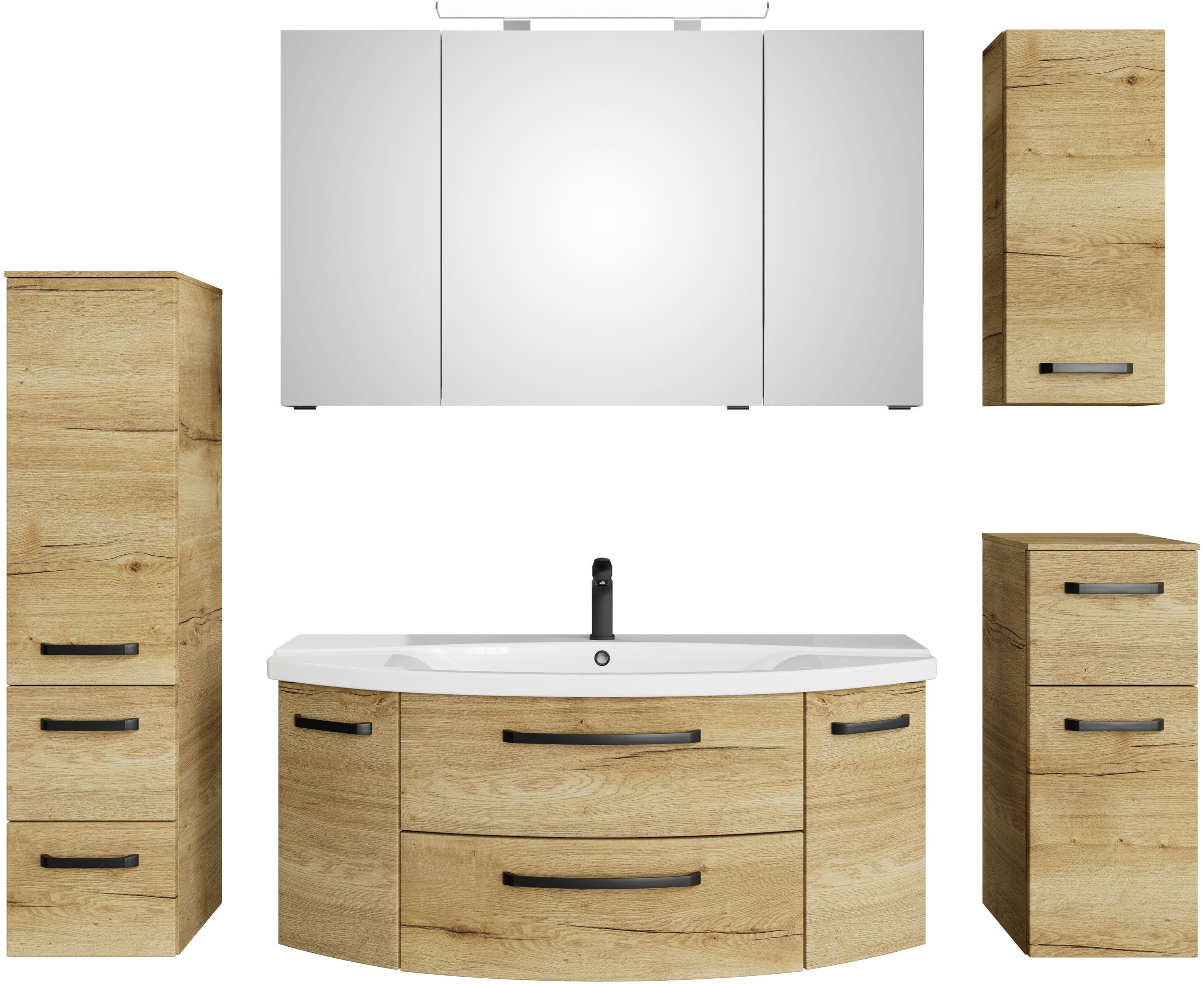 Saphir Badmeubelset Serie 4010 5-teilig Keramik-Waschtisch mit LED-Spiegelschrank (set)